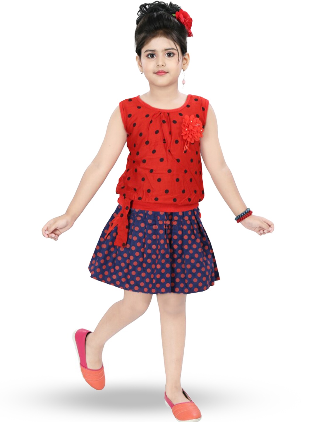 

BAESD Girls Polka Dots Printed Top with Skirt, Red