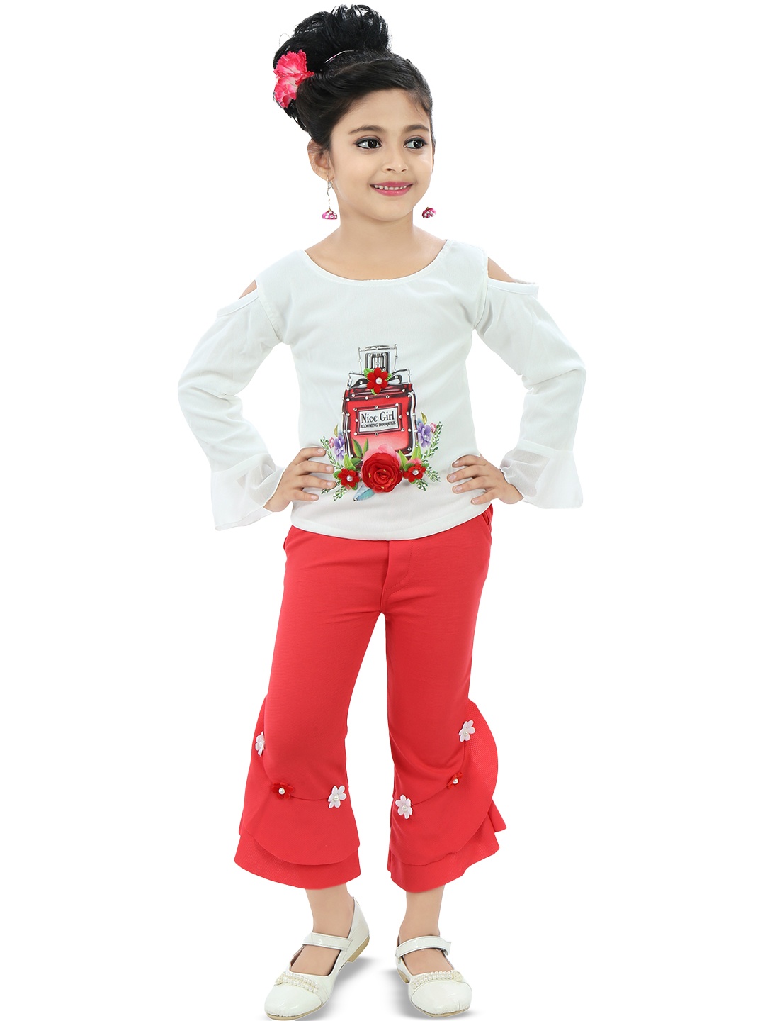 

BAESD Girls Embellished T-shirt with Capris, Red