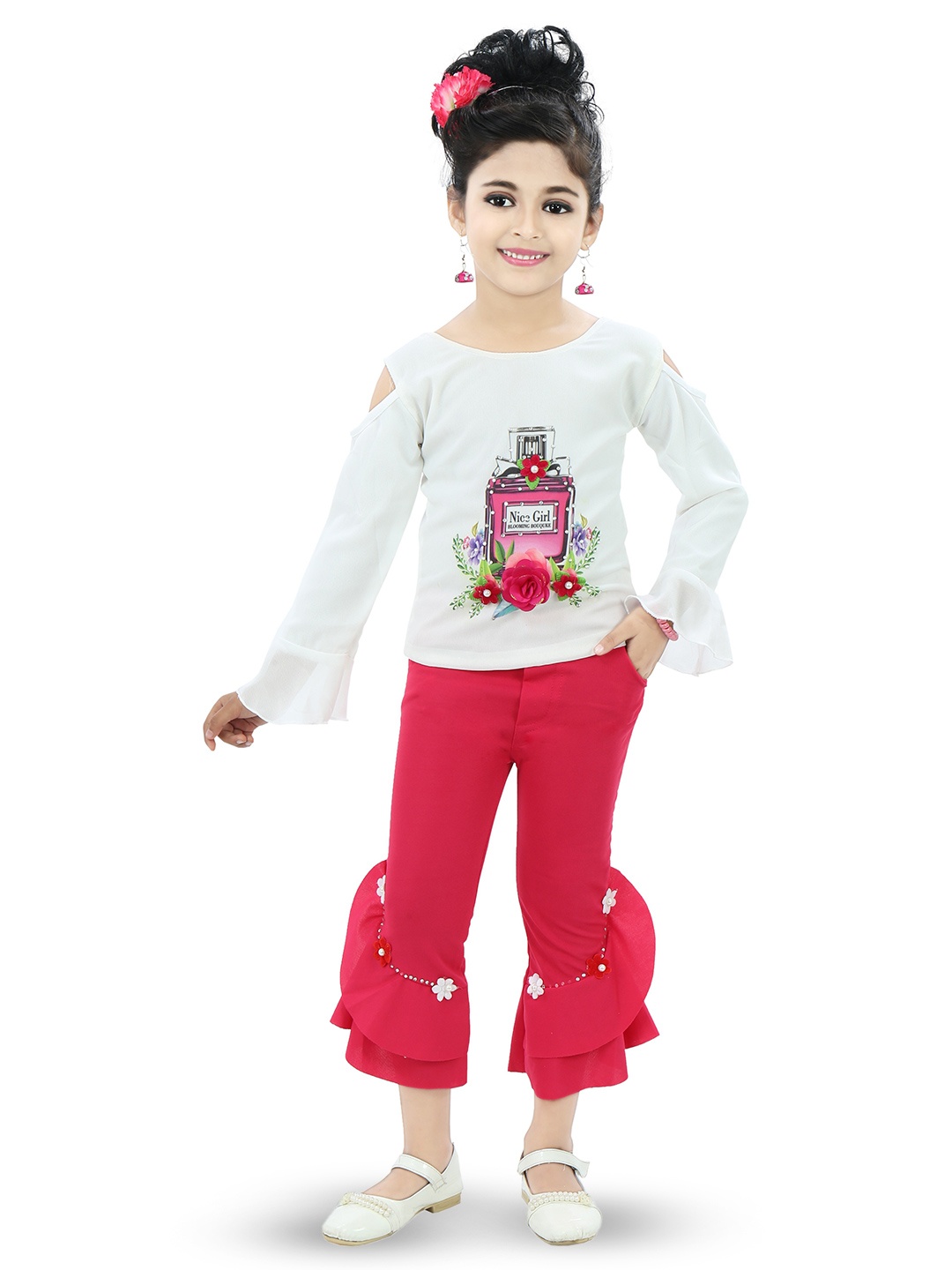 

BAESD Girls Embellished Printed T-shirt with Capris, Pink