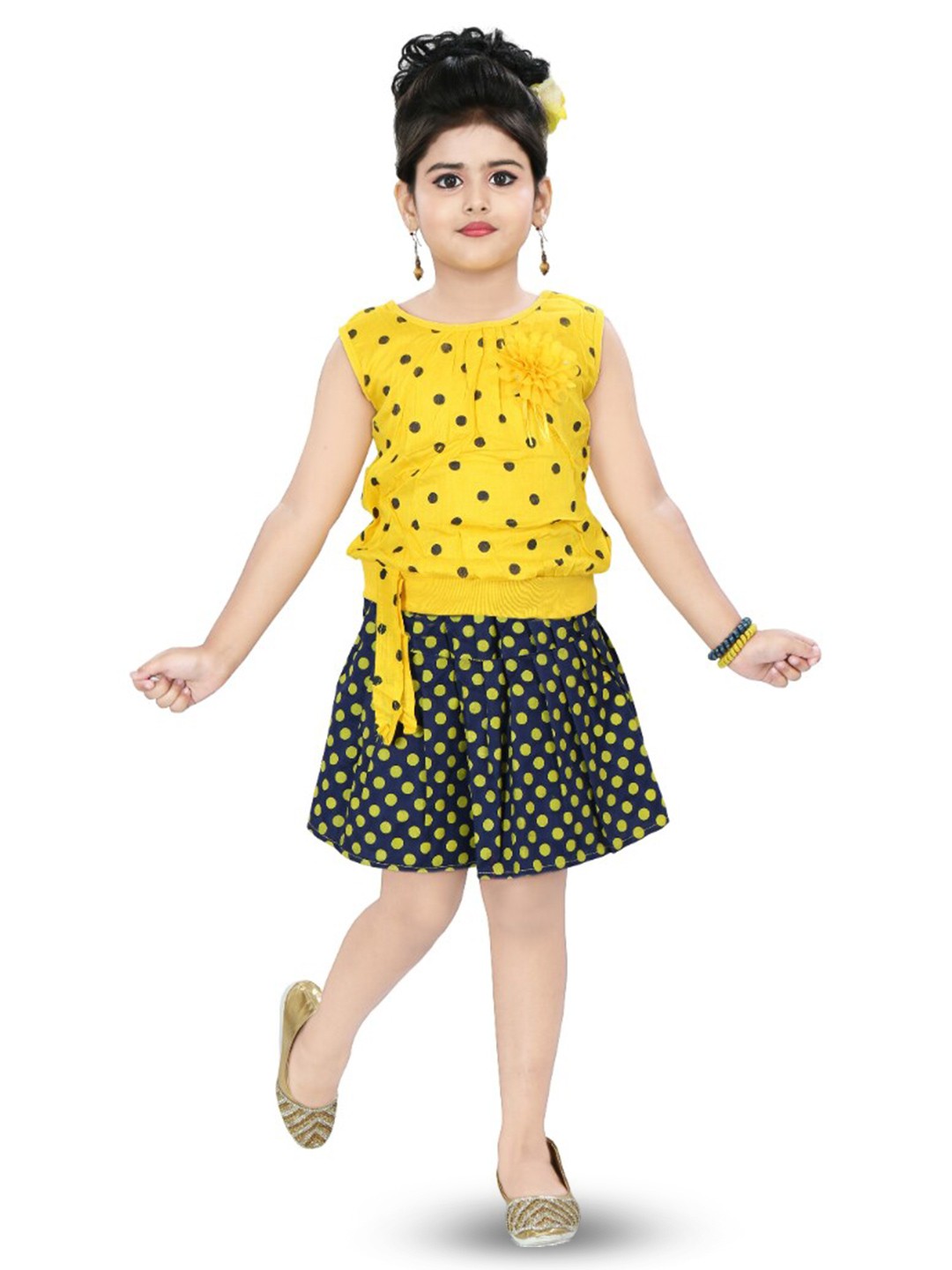 

BAESD Girls Printed Top With Skirt, Yellow