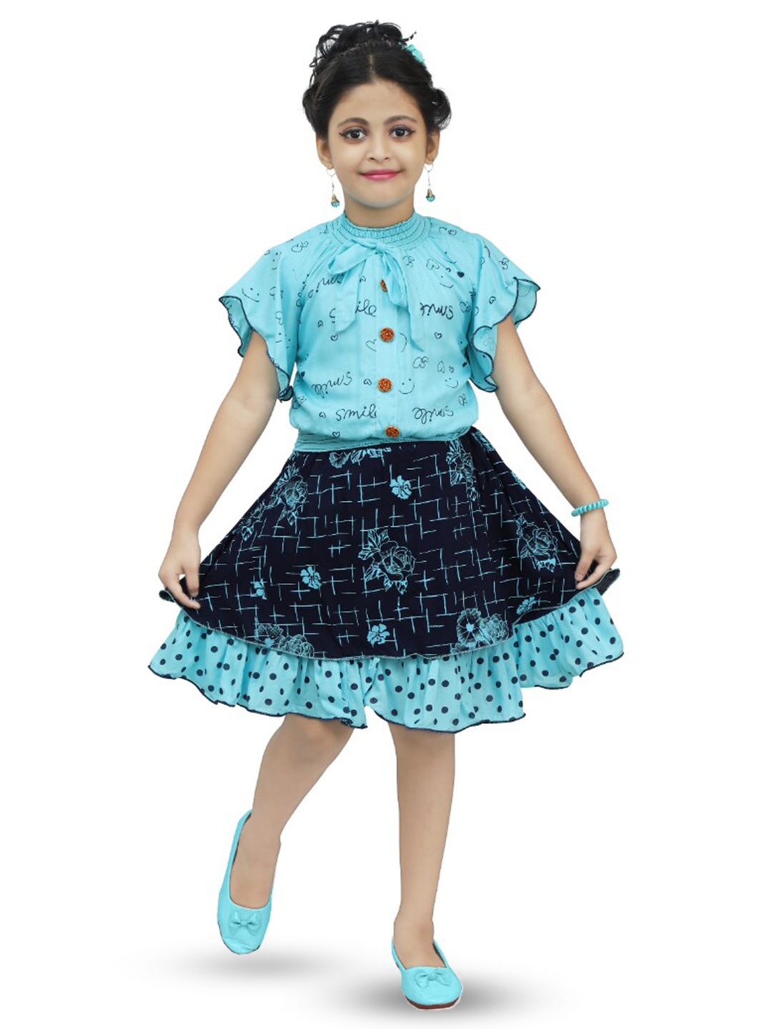 

BAESD Girls Floral Printed Top with Skirt, Blue
