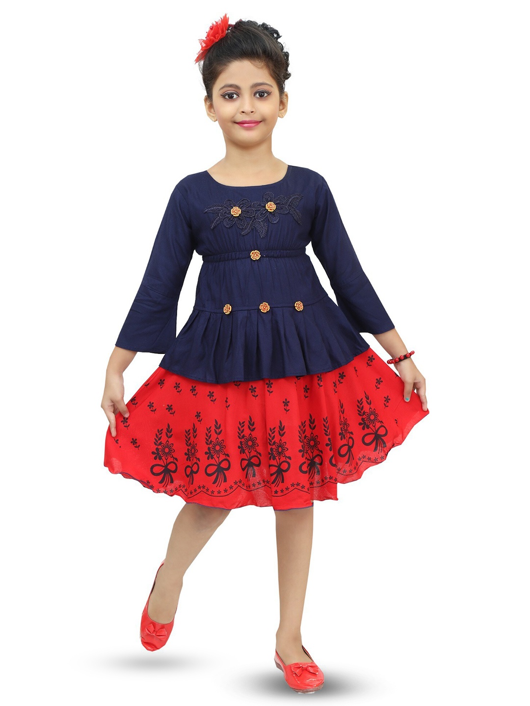 

BAESD Girls Embellished & Printed Top With Skirt, Red