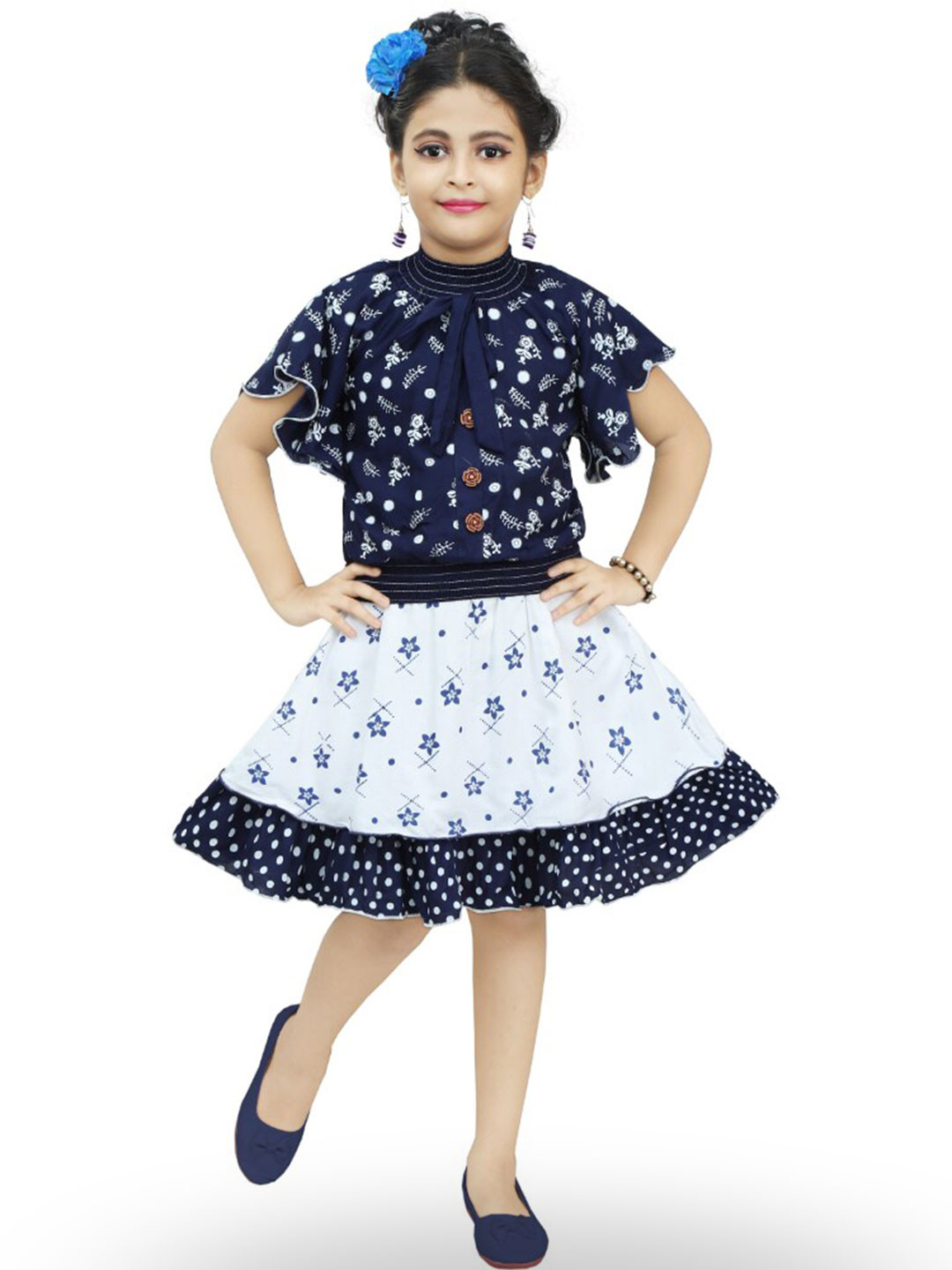 

BAESD Girls Floral Printed Top with Skirt, Blue