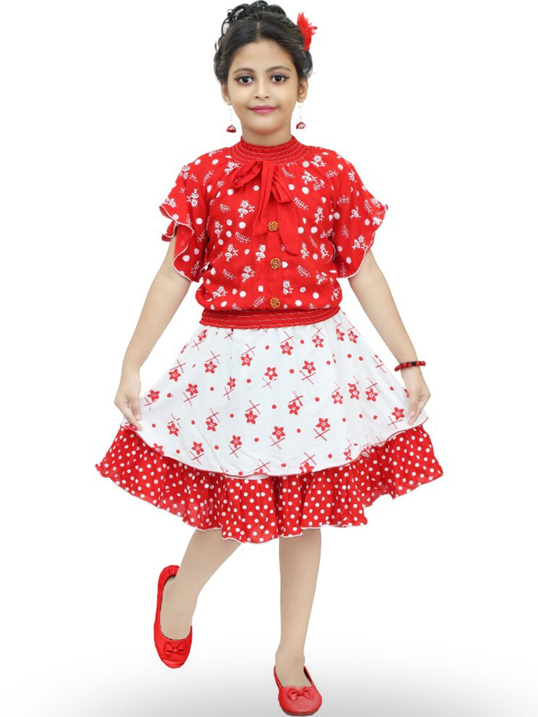 

BAESD Girls Floral Printed Top with Skirt, Red