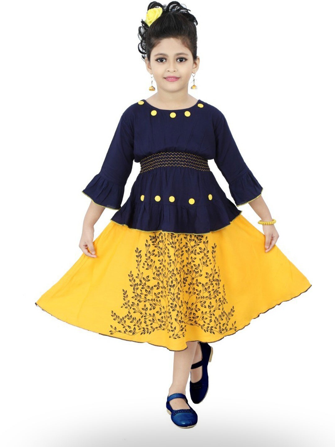 

BAESD Girls Embellished & Printed Top With Skirt, Yellow