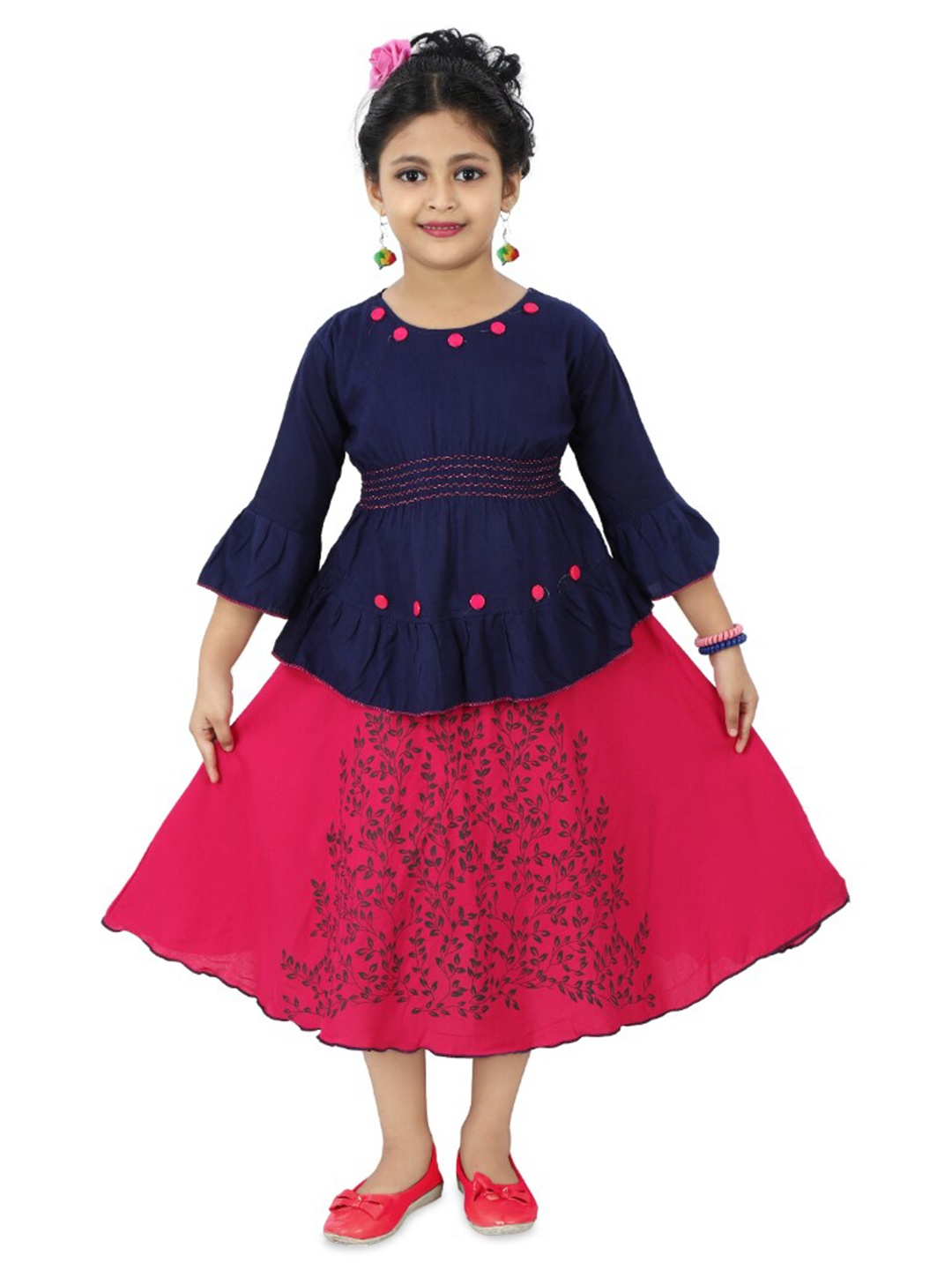 

BAESD Girls Round Neck Printed Top with Skirt, Pink