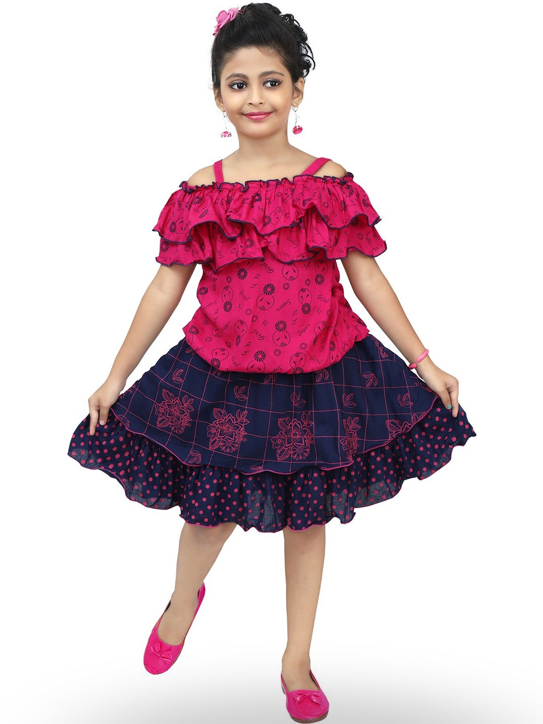 

BAESD Girls Floral Printed Top with Skirt, Pink