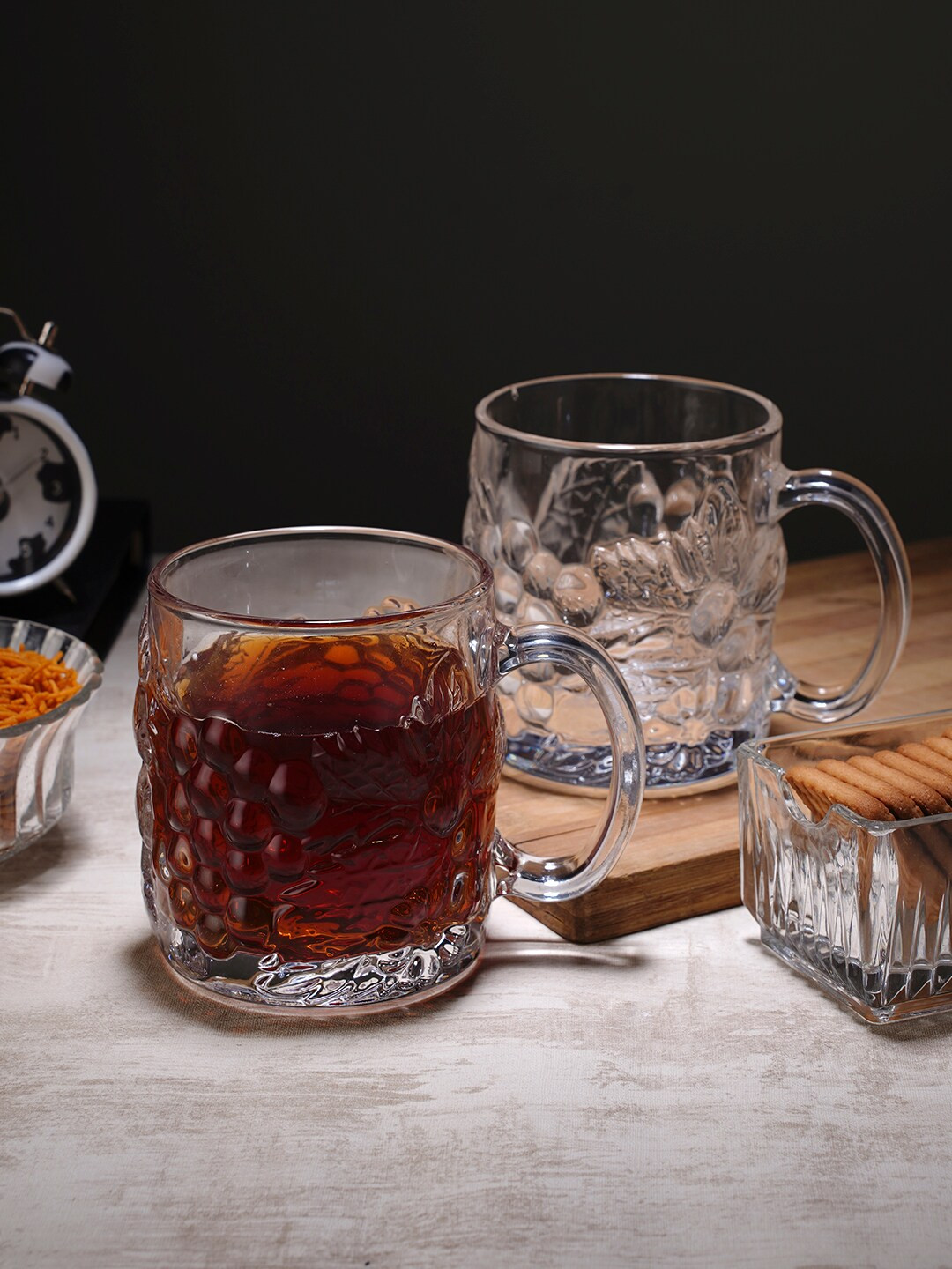 

CDI 2 Pieces Textured Glass Transparent Coffee Mugs 300 ml Each