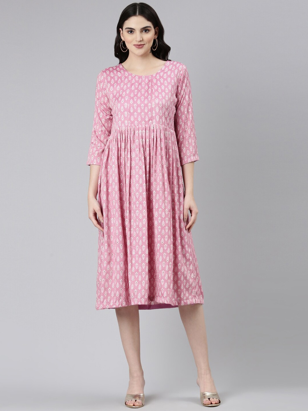 

GOLDSTROMS Ethnic Motif Printed Flared A-Line Ethnic Dress, Pink
