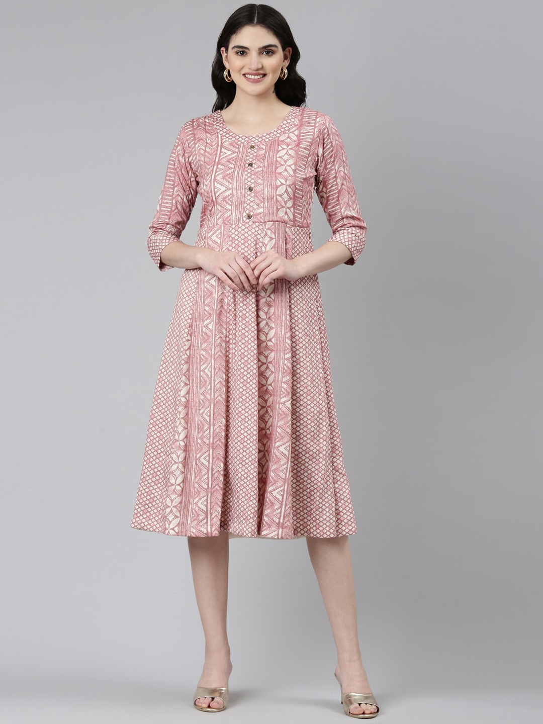 

GOLDSTROMS Geometric Printed A-Line Ethnic Dress, Pink