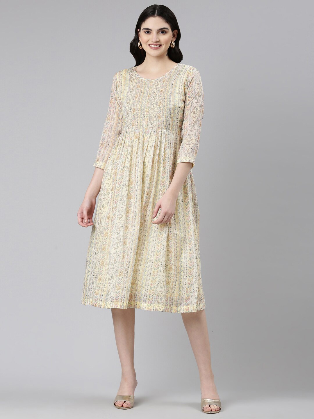 

GOLDSTROMS Printed Cotton Ethnic Dress, Yellow