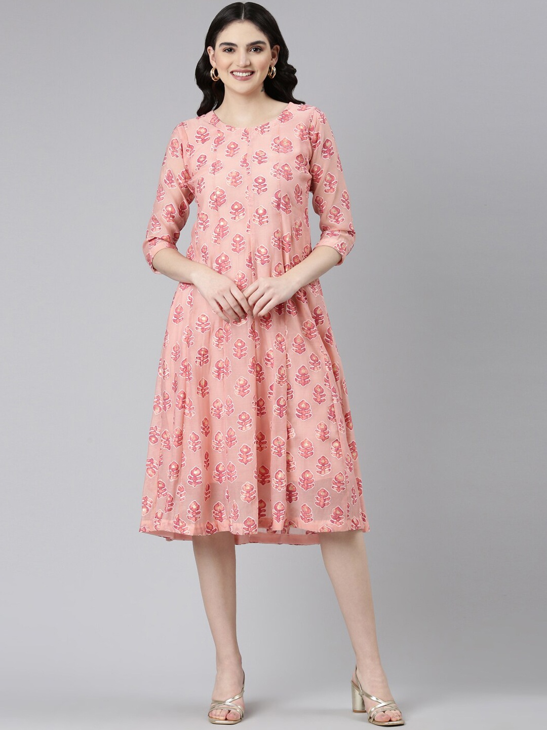 

GOLDSTROMS Ethnic Motifs Printed Kali Dress, Peach
