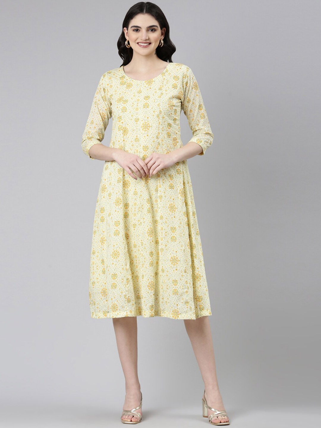 

GOLDSTROMS Floral Printed Fit & Flared Dress, Yellow