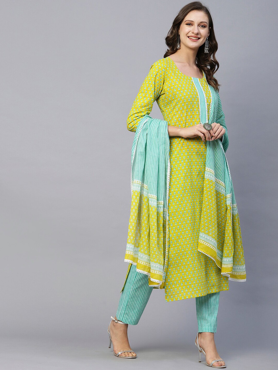 

KALINI Ethnic Motifs Printed Regular Kurta With Trousers & Dupatta, Yellow
