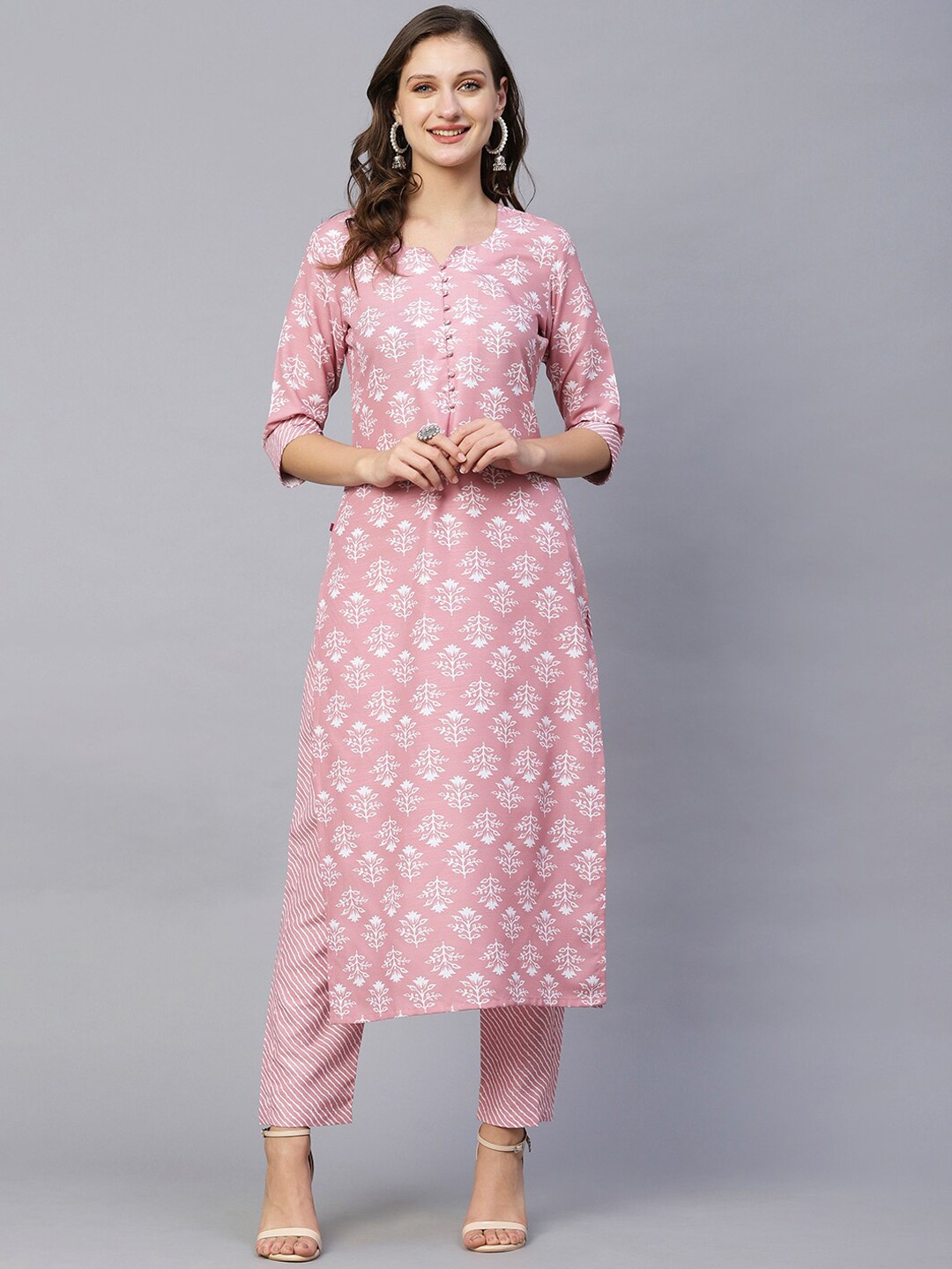 

KALINI Ethnic Motifs Printed Regular Kurta With Trousers, Pink
