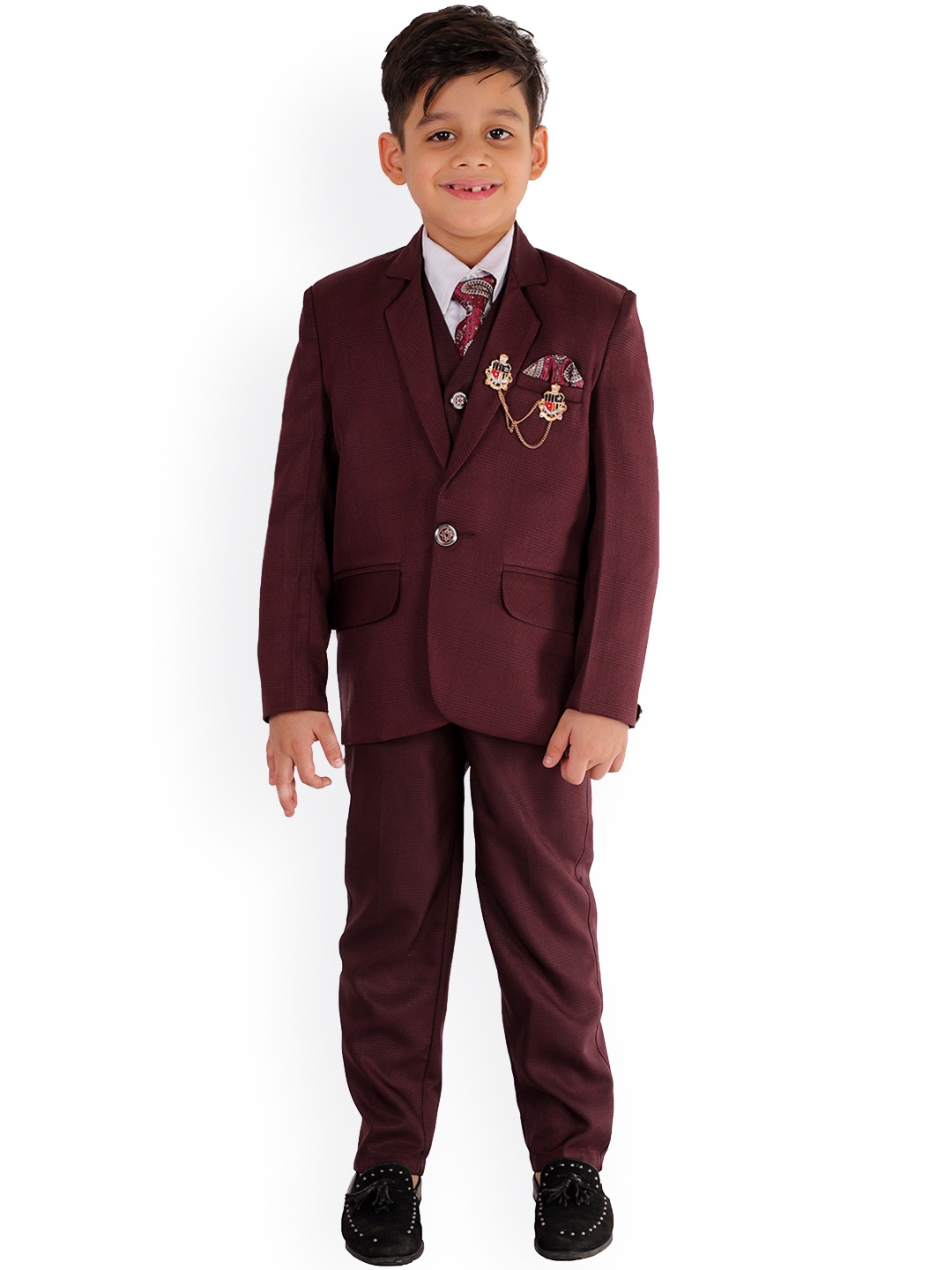 

BAESD Boys Single-Breasted 5-Piece Suits, Burgundy