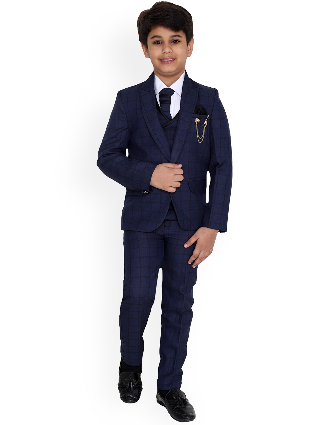 

BAESD Boys Checked Single-Breasted 5-Piece Suits, Blue