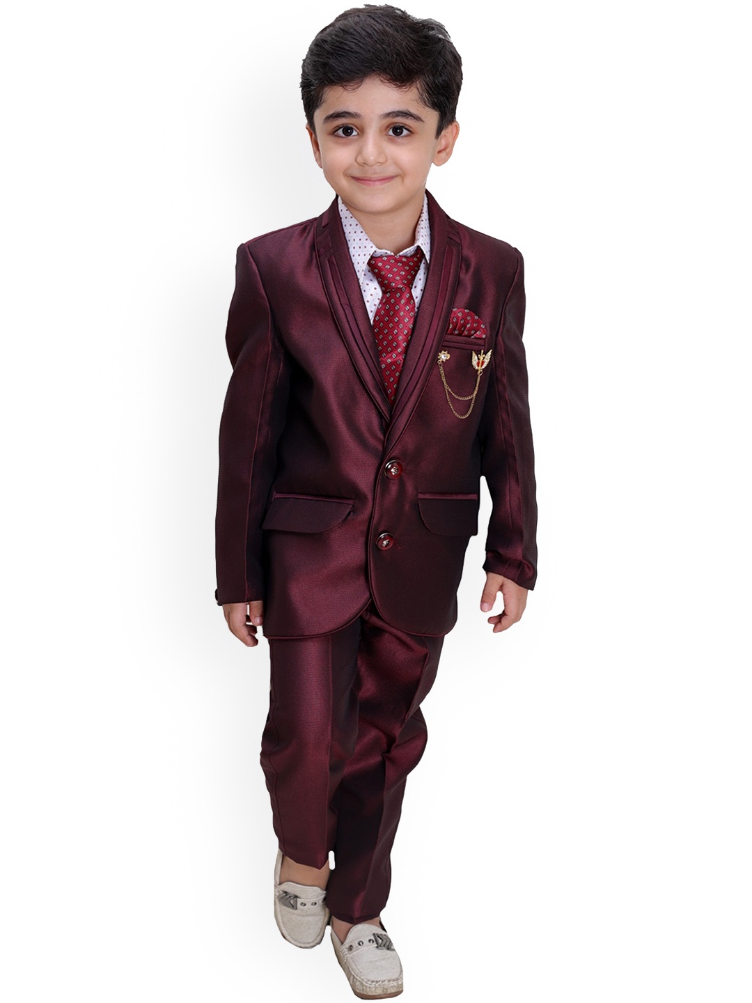

BAESD Boys Single-Breasted 4-Piece Suit, Burgundy
