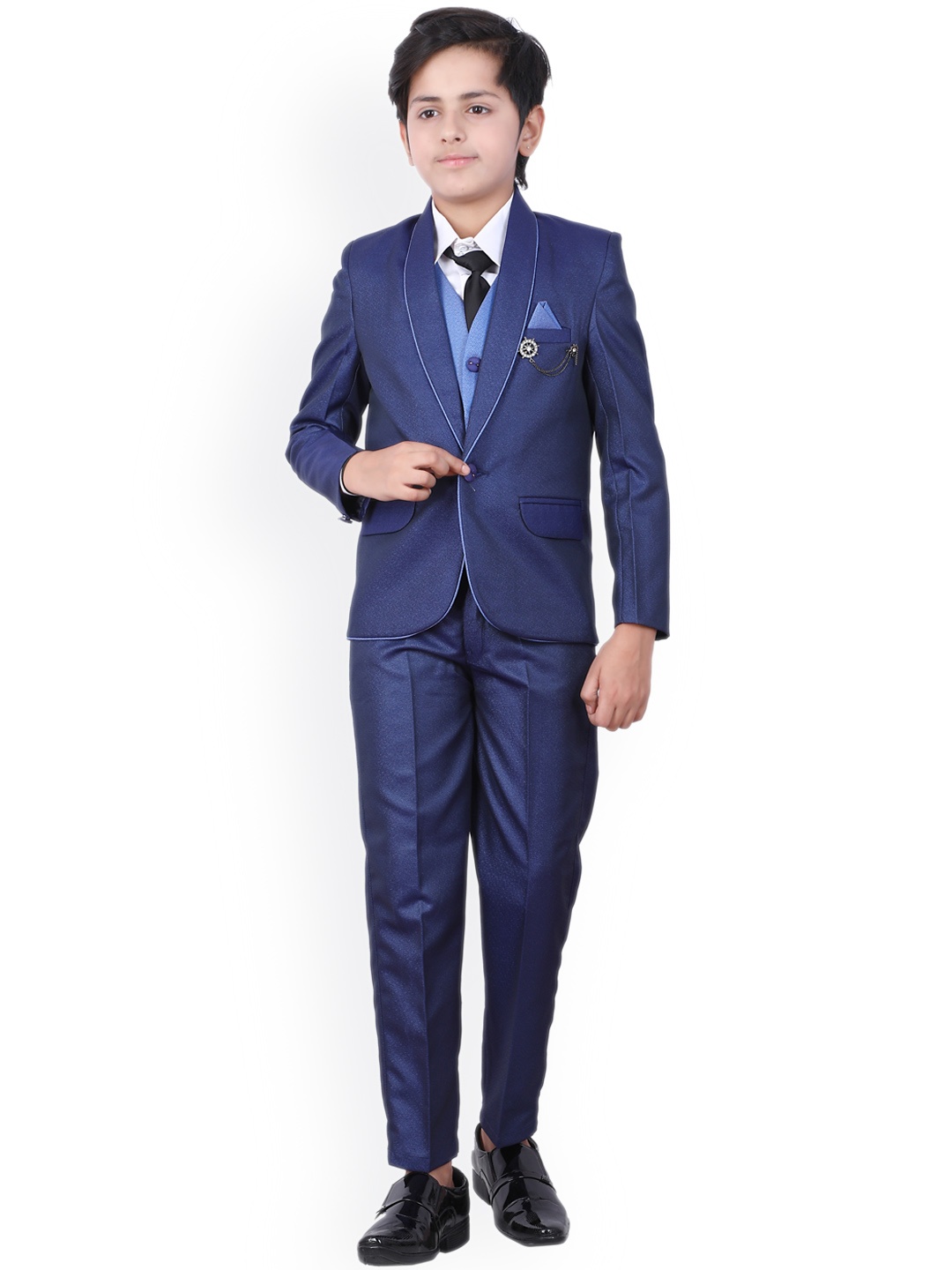 

BAESD Boys Single-Breasted Notched Lapel Suits, Navy blue