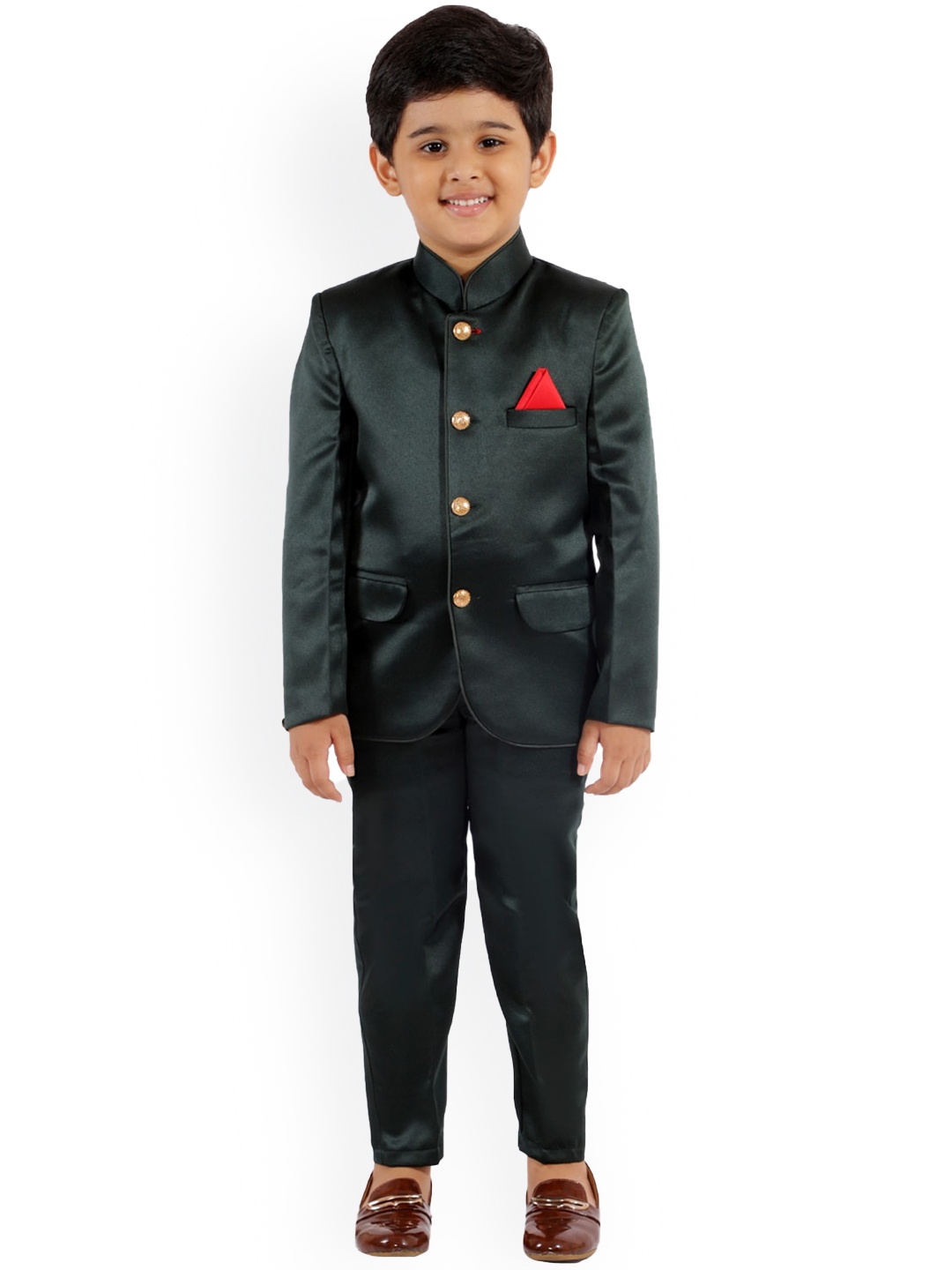 

BAESD Boys Mandarin Collar Single-Breasted Two-Piece Suit, Green