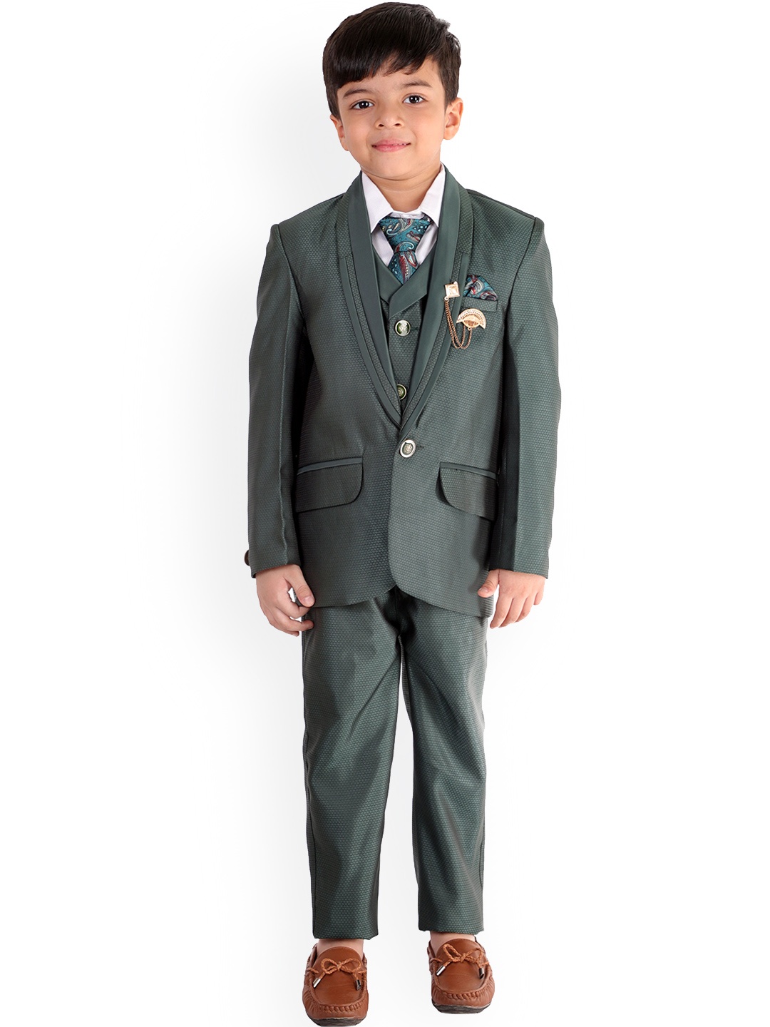 

BAESD Boys Single-Breasted Five-Piece Suits, Green