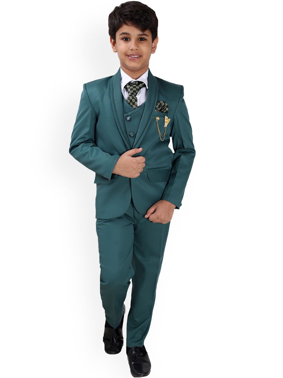 

BAESD Boys Single-Breasted 5-Piece Party Suit, Green