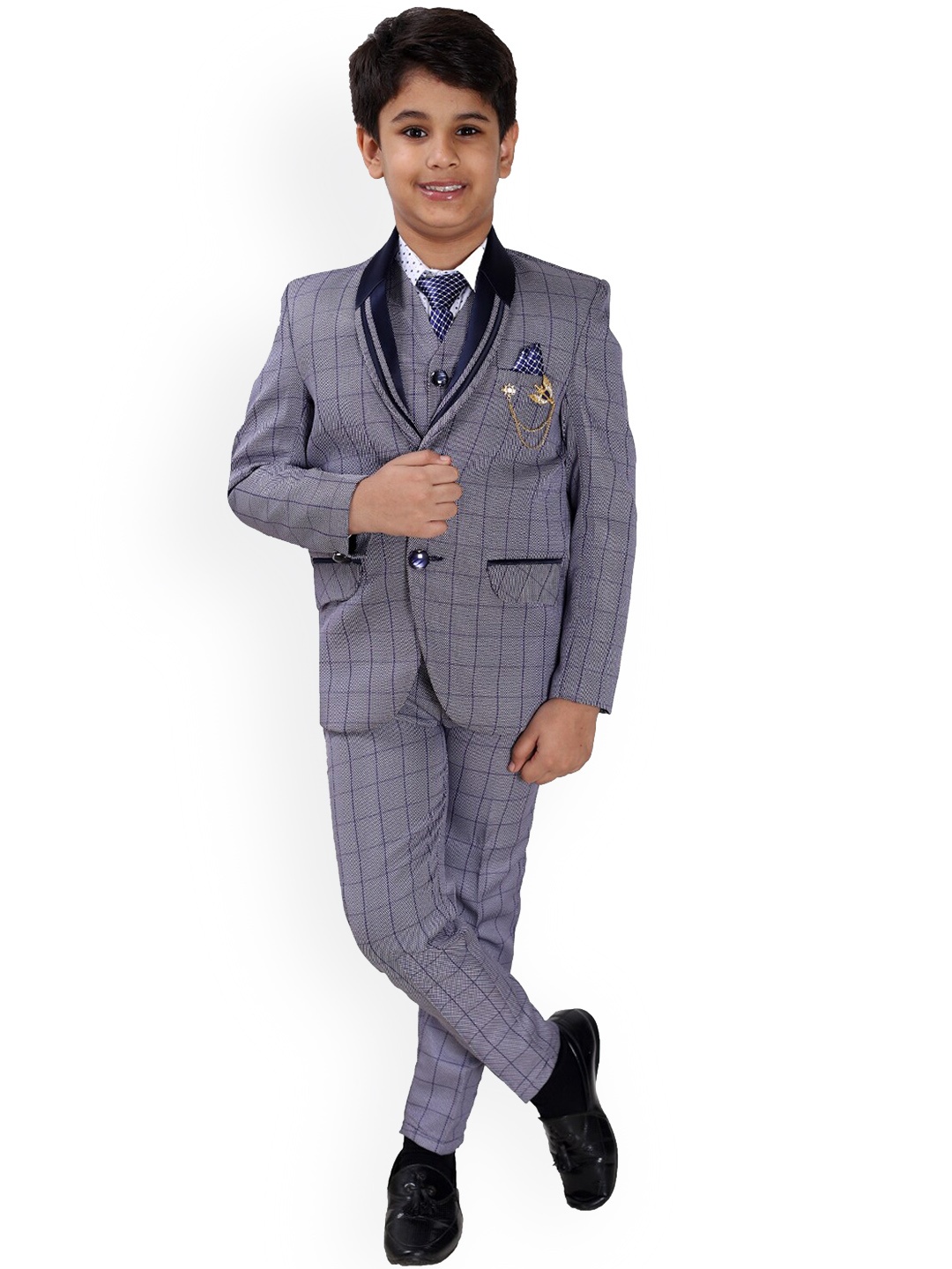 

BAESD Boys Checked Single-Breasted Notched Lapel Suits, Grey