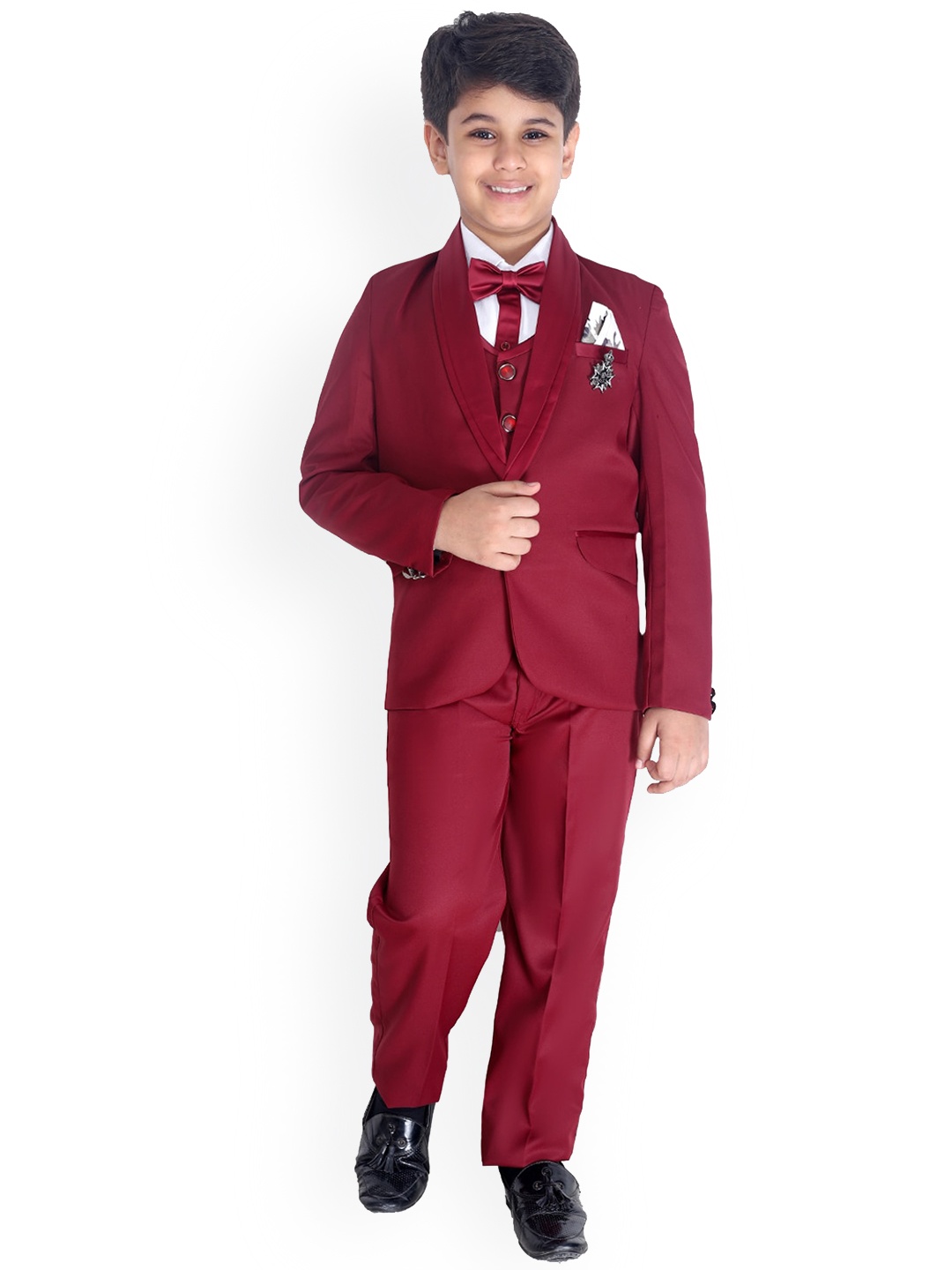 

BAESD Boys Single-Breasted 5-Piece Suits, Maroon