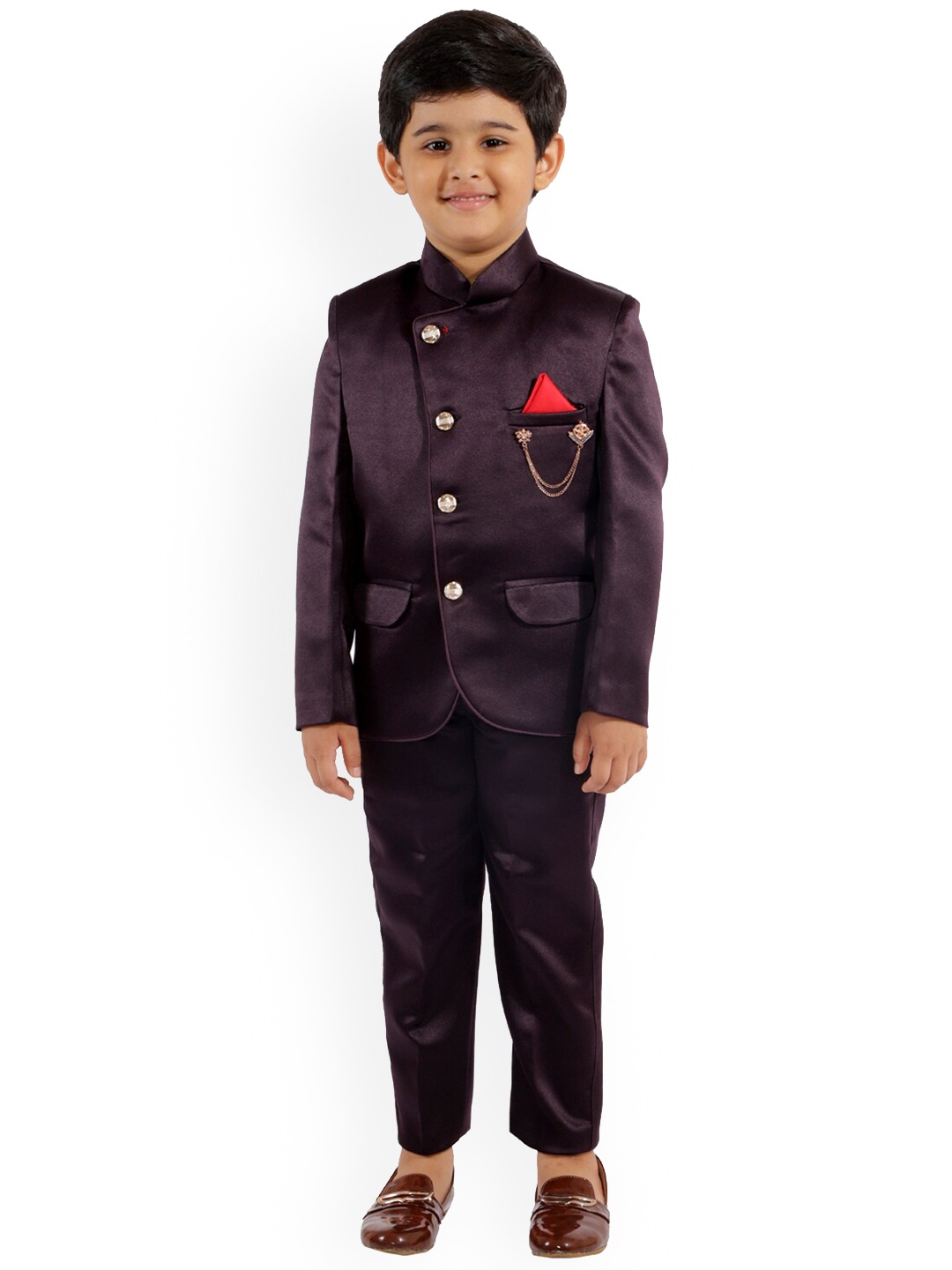 

BAESD Boys Mandarin Collar Single-Breasted Two-Piece Suit, Purple