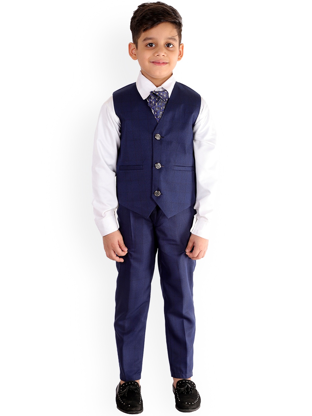 

BAESD Boys Checked Single-Breasted 5 Piece Suits, Navy blue
