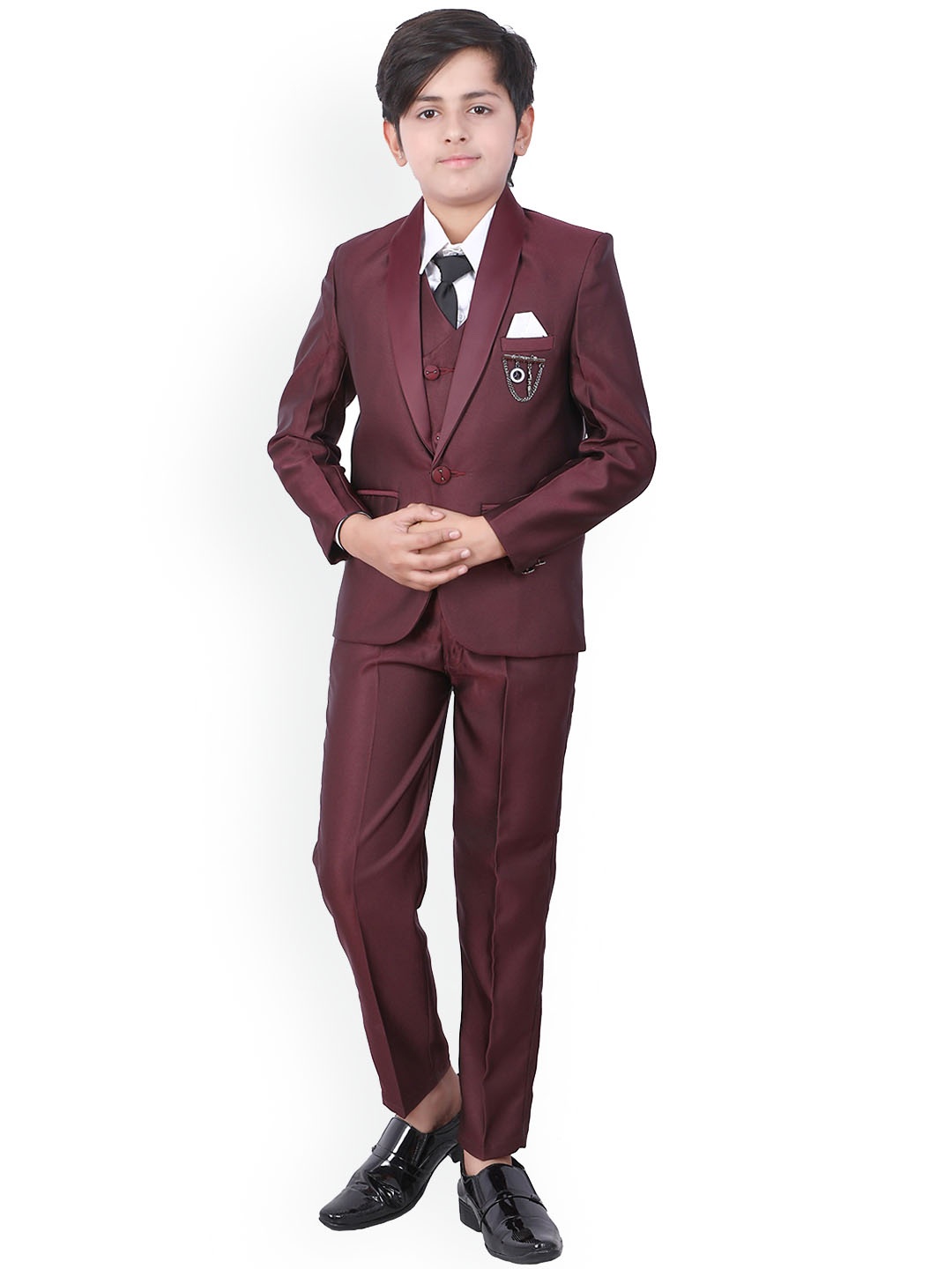 

BAESD Boys Single-Breasted 5 Piece Suits, Maroon