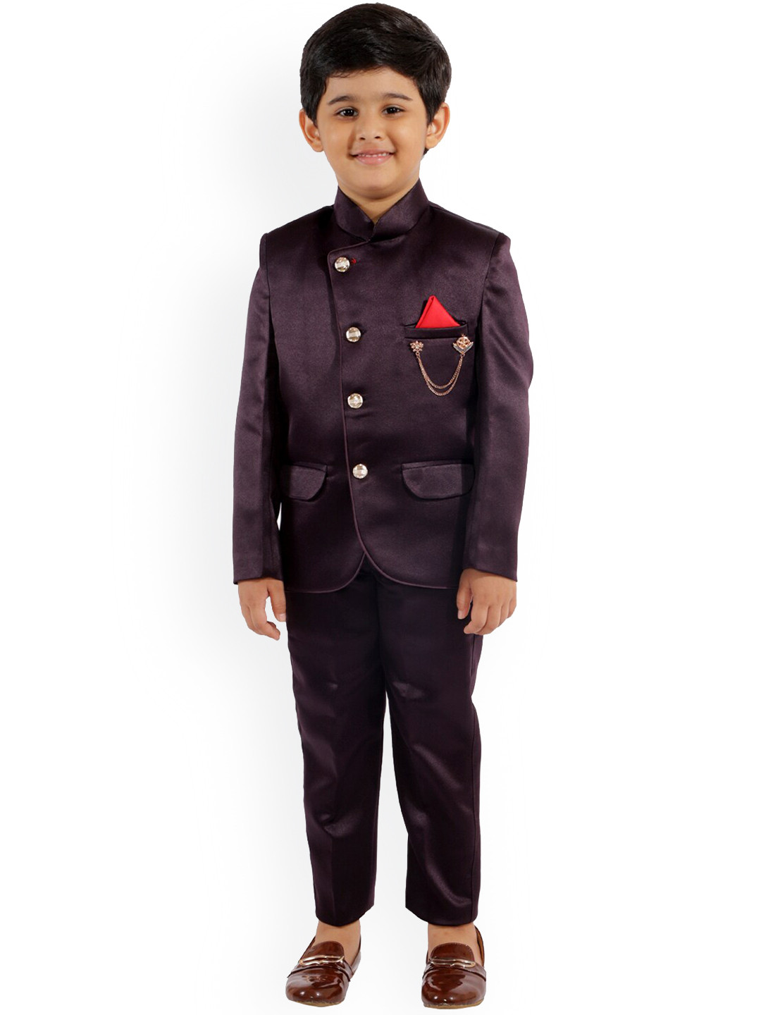 

BAESD Boys Single-Breasted Mandarin Collar Suit, Purple