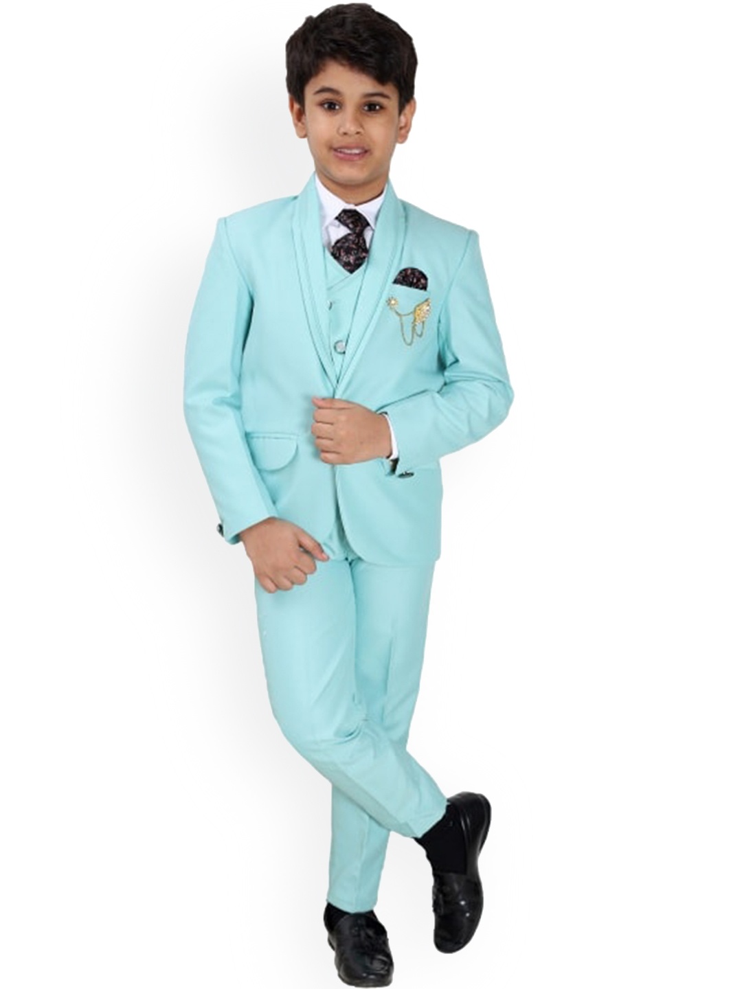 

BAESD Boys Single-Breasted 5 Piece Suits, Turquoise blue