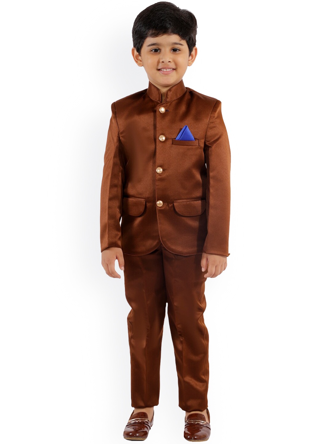 

BAESD Boys Single-Breasted Mandarin Collar Suit, Brown