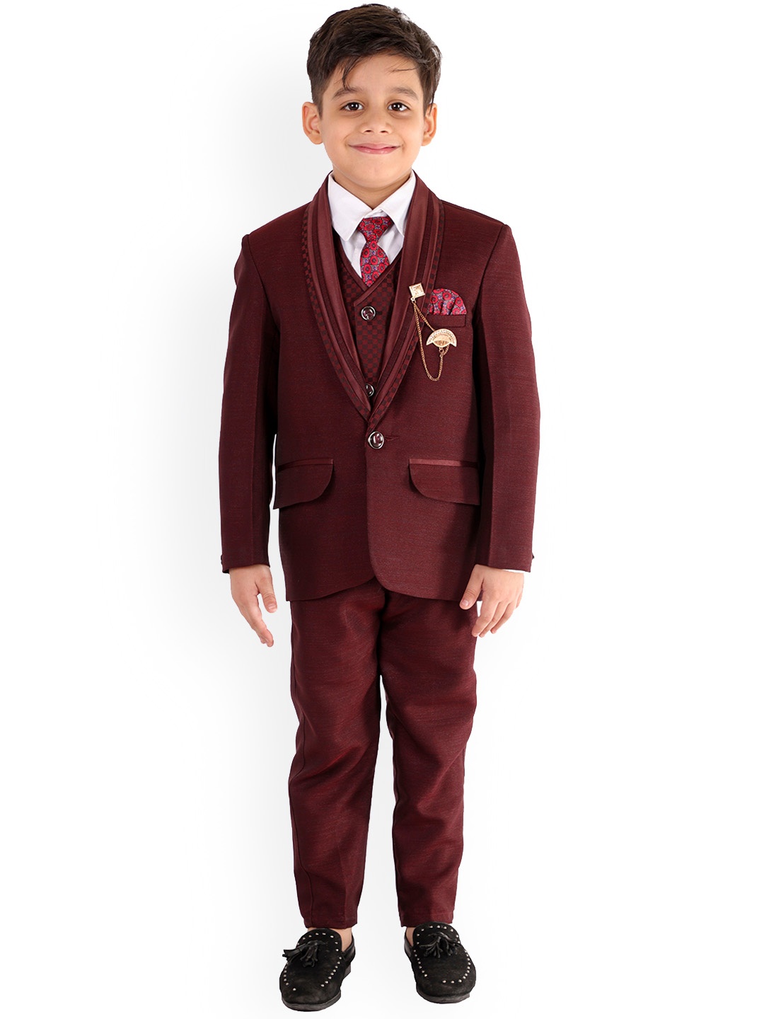

BAESD Boys 5-Piece Single-Breasted Suit, Maroon