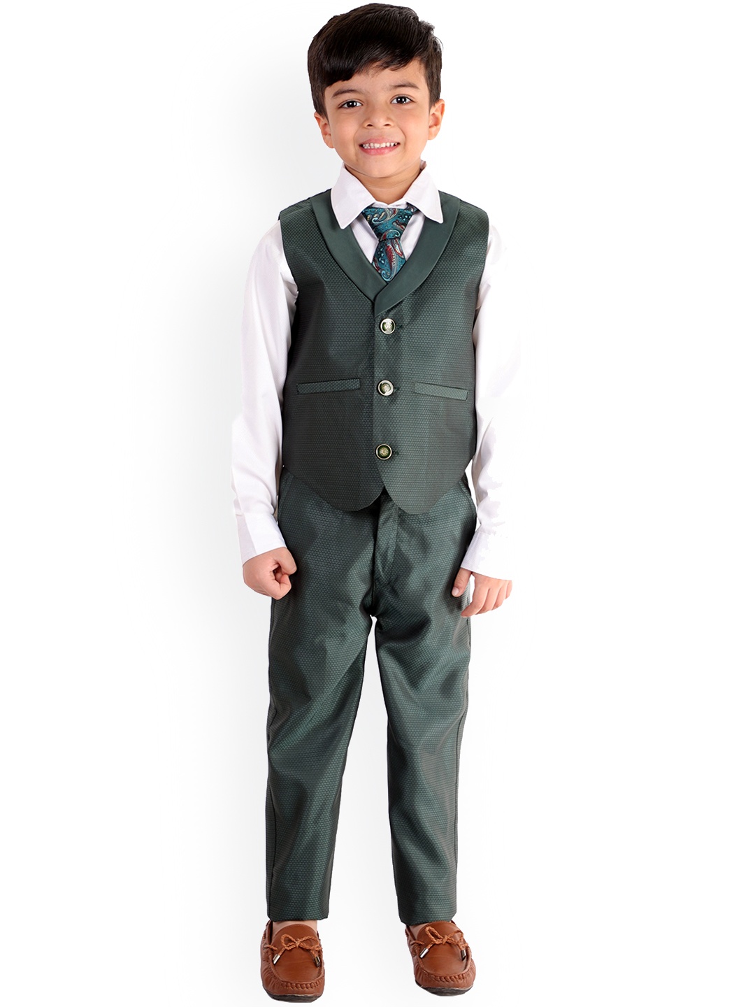 

BAESD Boys Textured 5-Piece Single-Breasted Suit, Green