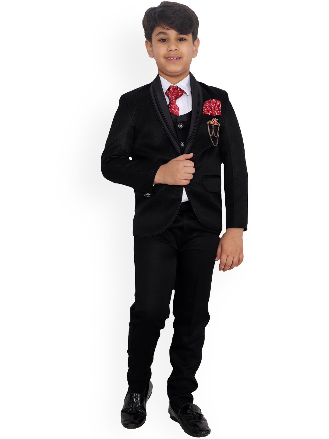 

BAESD Boys Self Design Single-Breasted 5-Piece Suit, Black