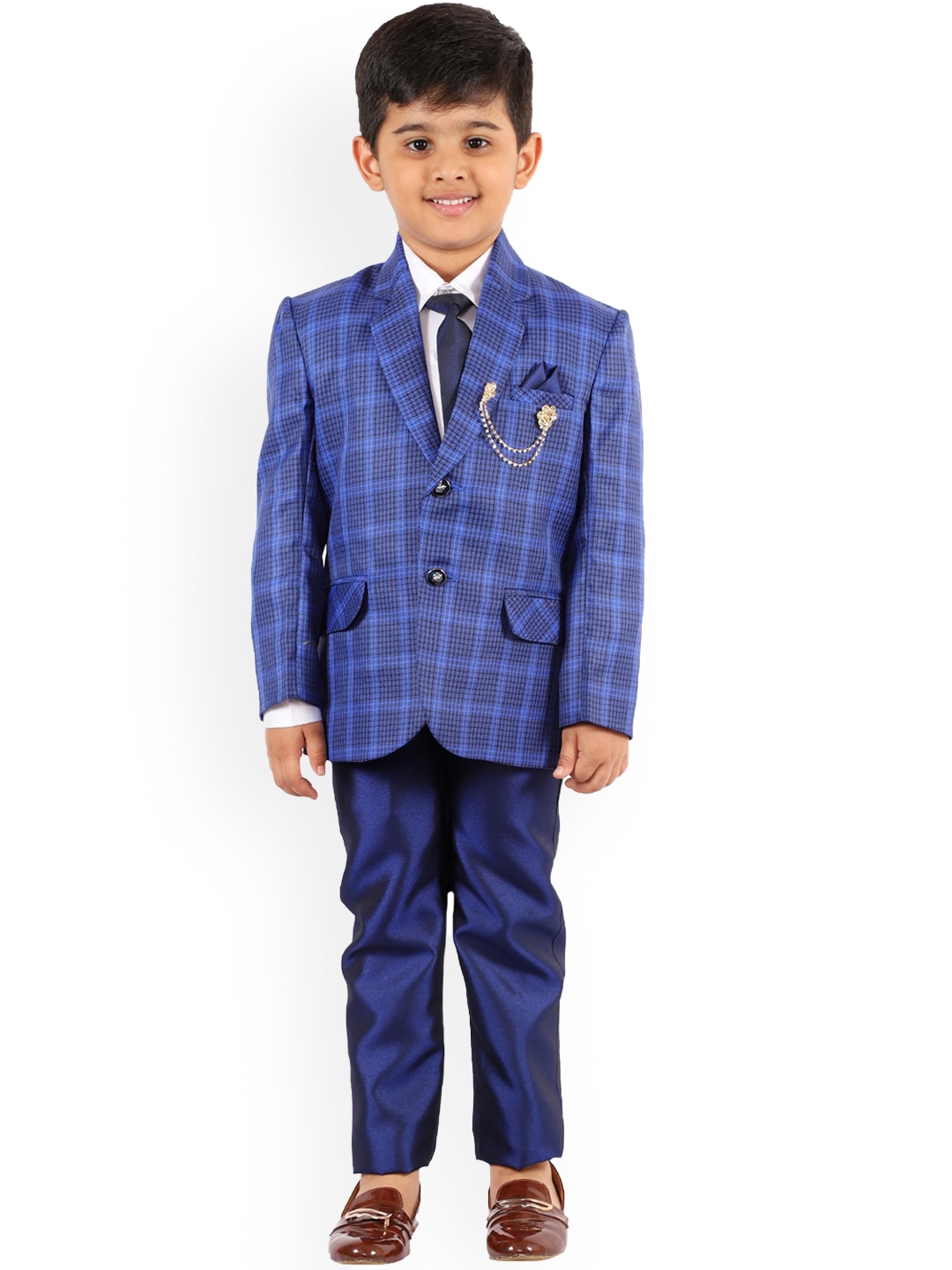 

BAESD Boys Checked Single-Breasted Suit, Blue