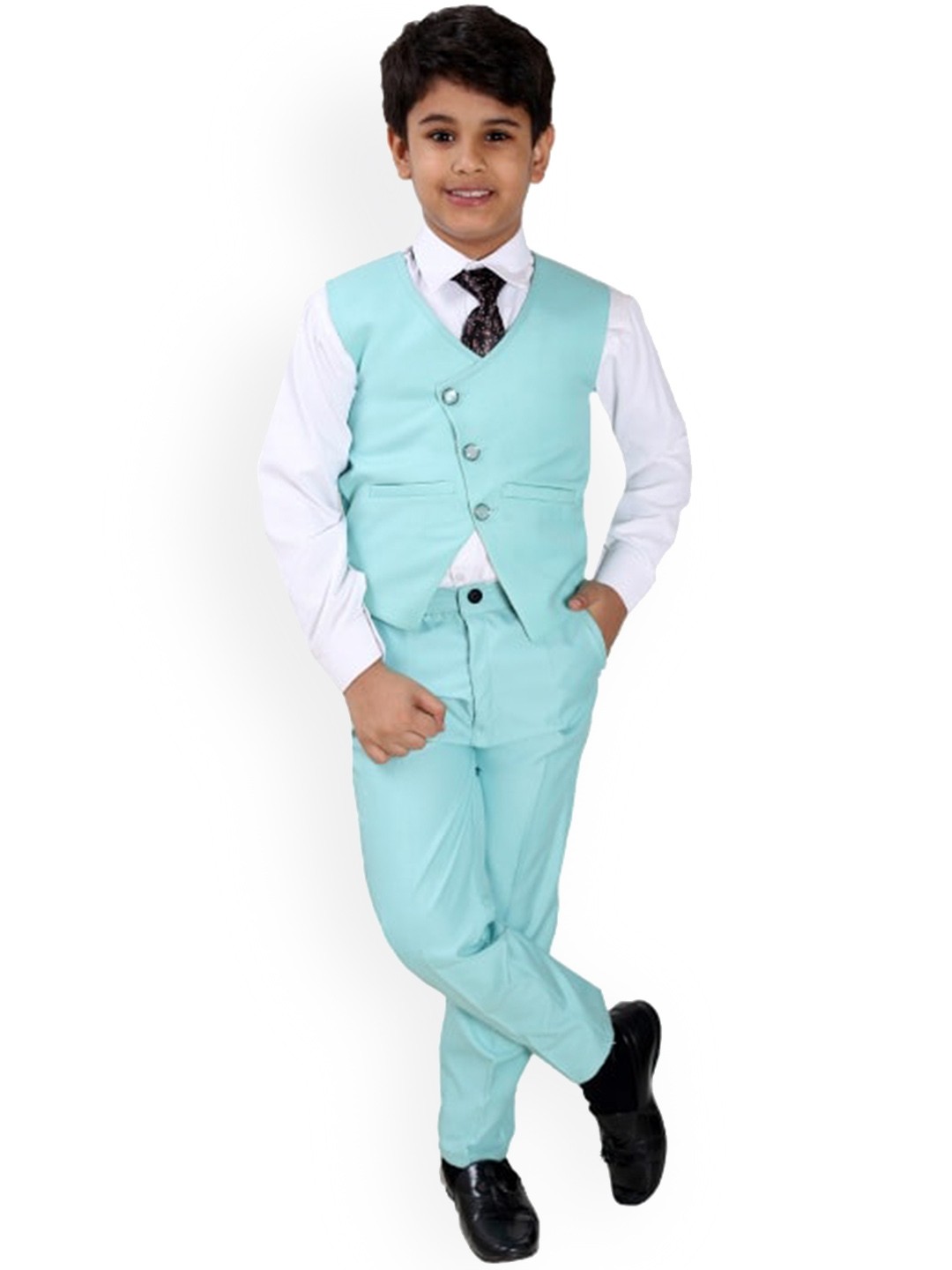 

BAESD Boys Single-Breasted 5-Piece Suit, Turquoise blue