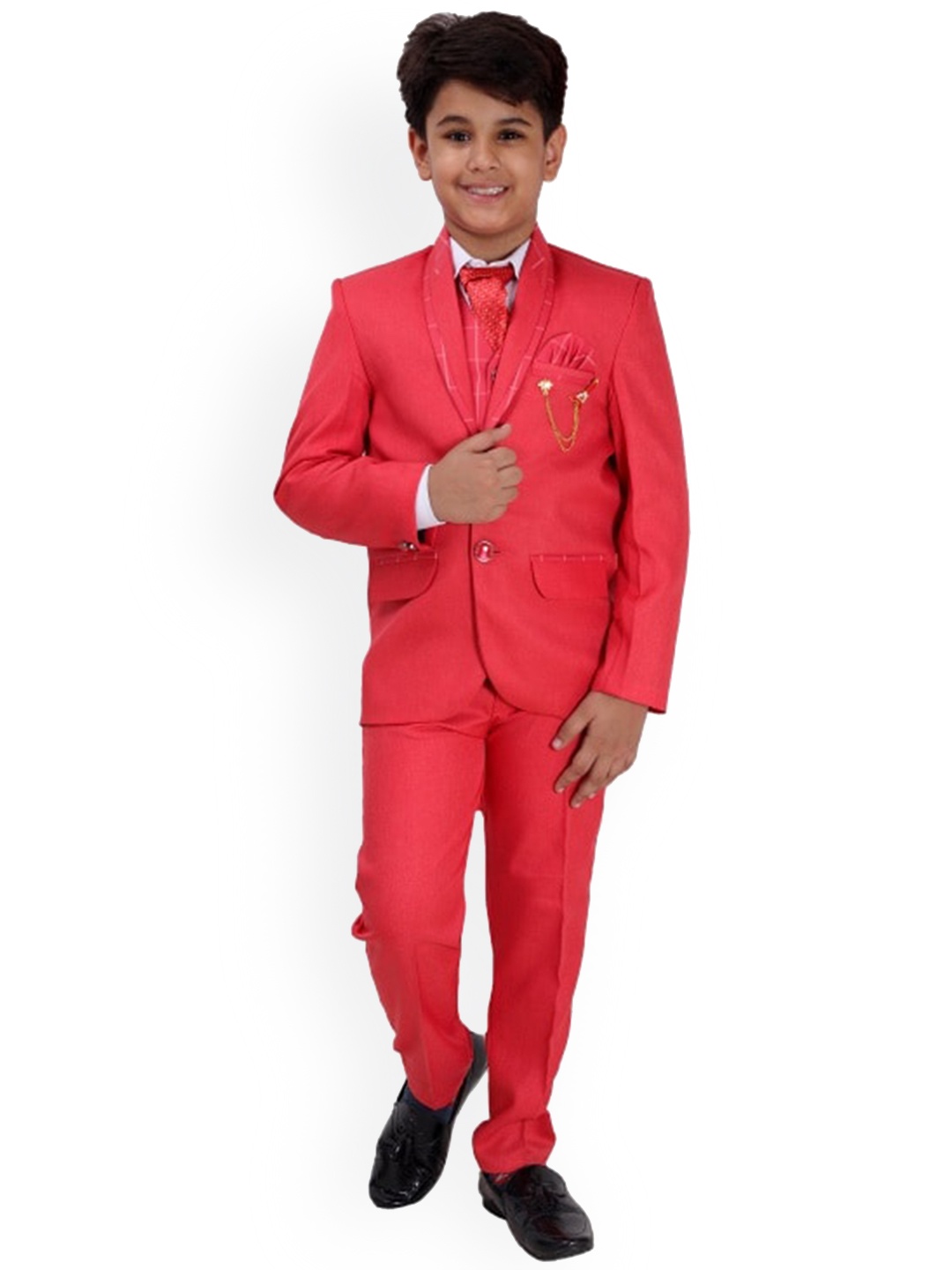 

BAESD Boys Checked Single-Breasted 5-Piece Suits, Pink