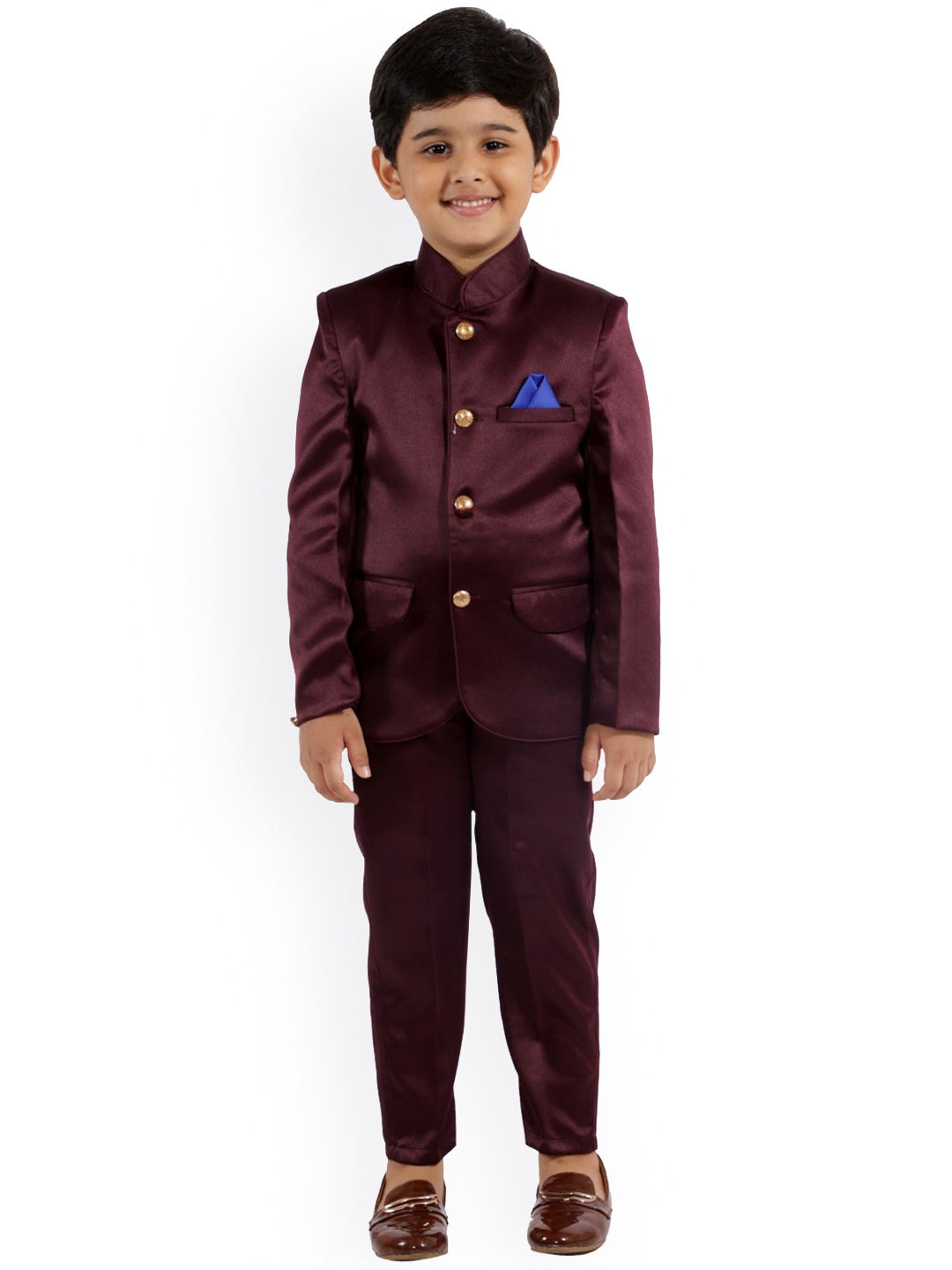 

BAESD Boys Mandarin Collar Single-Breasted Two-Piece Suit, Burgundy