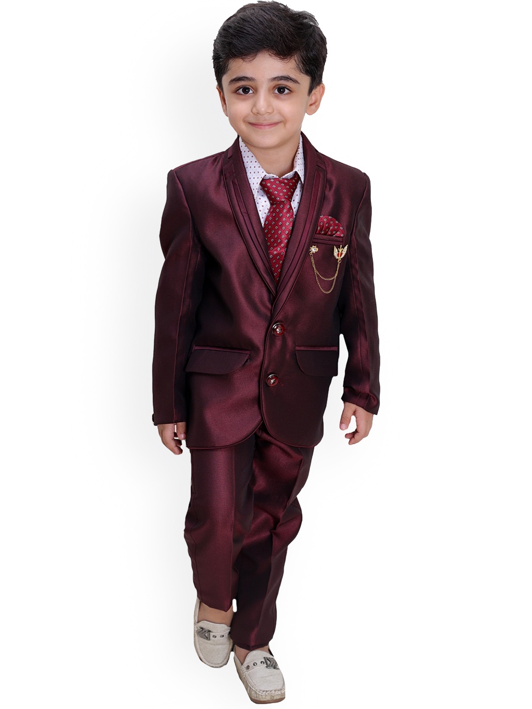 

BAESD Boys Single-Breasted 5-Piece Suits, Burgundy