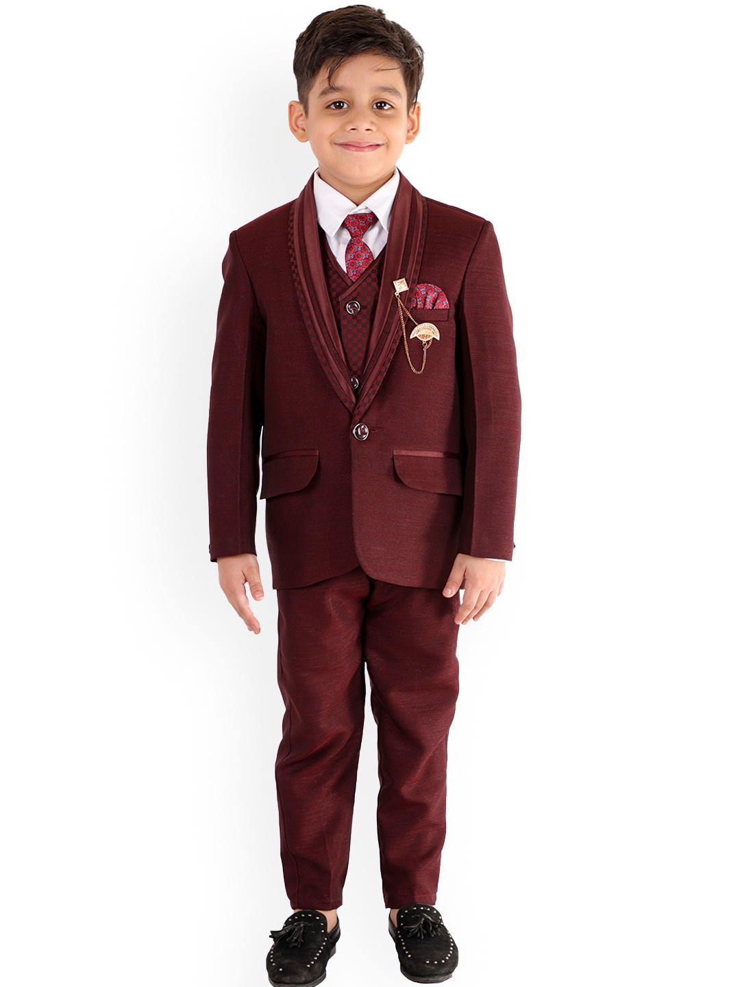 

BAESD Boys Single-Breasted 5-Piece Suits, Burgundy