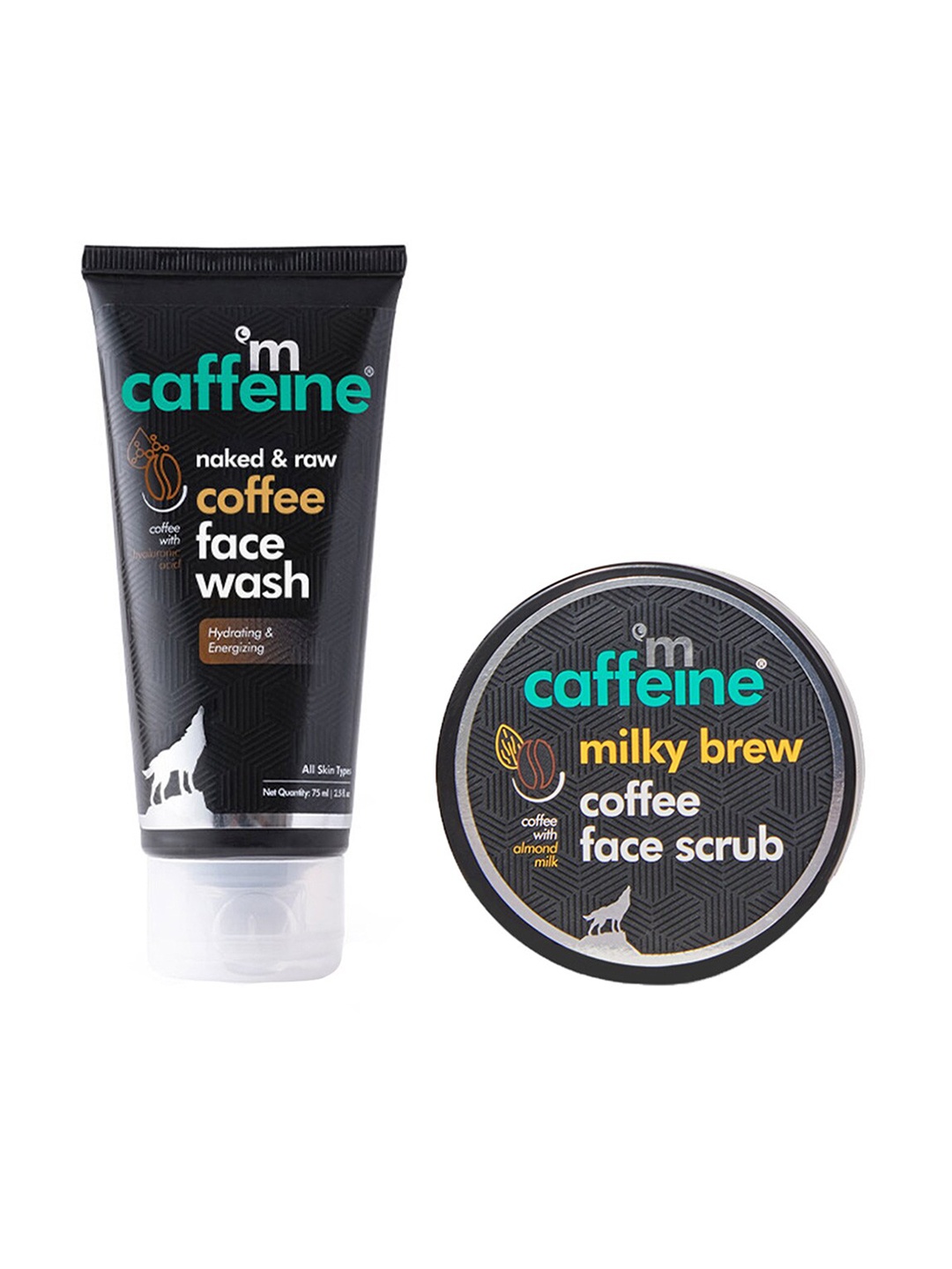 

MCaffeine Coffee Face Wash with Hyaluronic Acid 75ml & Milky Brew Coffee Face Scrub 75g, Black