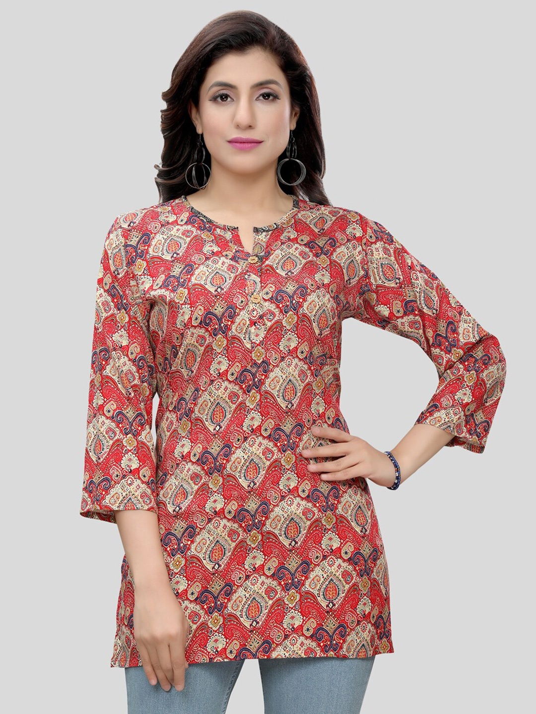 

Saree Swarg Ethnic Motifs Printed Straight Kurti, Red