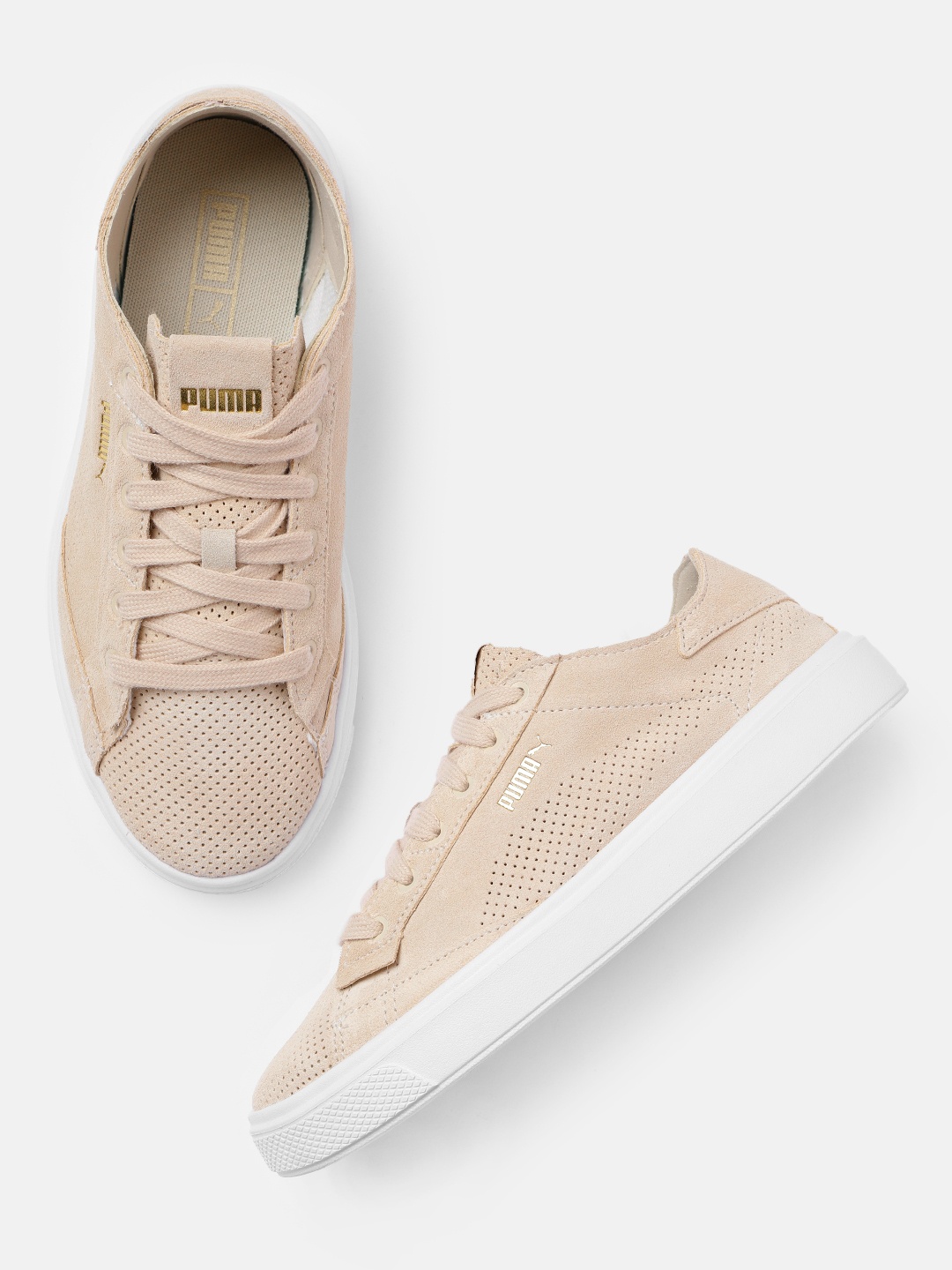 

Puma Women Beige Perforations Suede Sneakers
