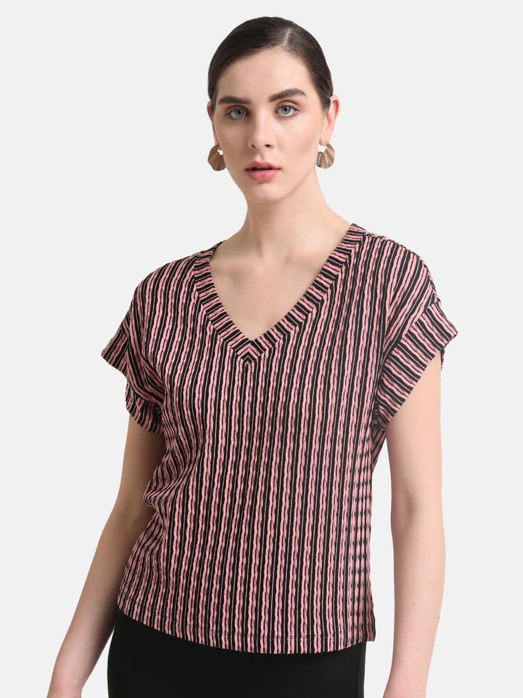 

Kazo Vertical Striped V-Neck Top, Pink