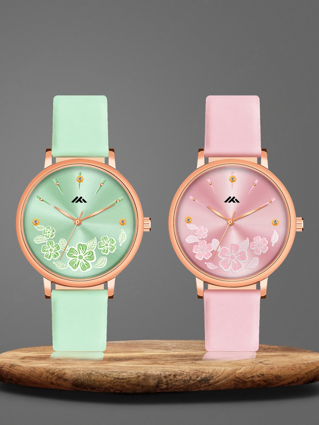 

Shocknshop Women Pack of 2 Leather Straps Analogue Watch MT517-518, Lime green