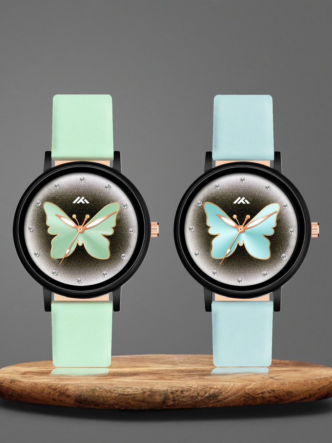 Shocknshop Women Pack of 2 Leather Straps Analogue Watch MT521-525, Lime green