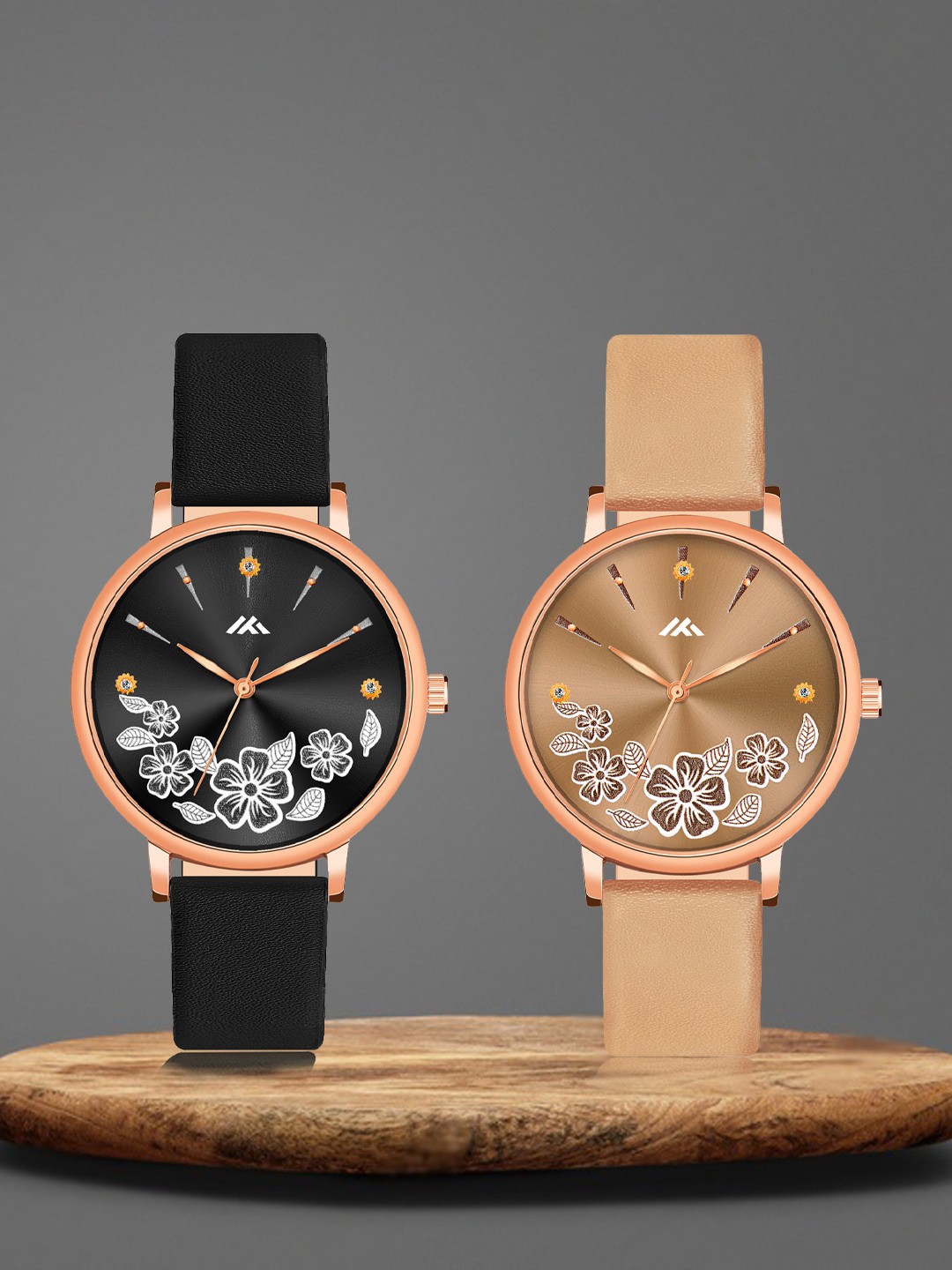 

Shocknshop Women Pack of 2 Leather Straps Analogue Watch MT516-519, Black